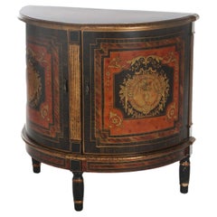 Ebonized & Gilt Decorated Demilune Stand with Roman Greco Floral Reserve 20thC