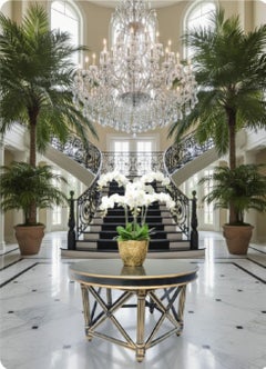 Ebonized Gilt Round Hollywood Regency Maison Jansen Style round foyer table