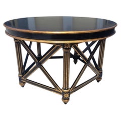 Ebonized Gilt Round Hollywood Regency Maison Jansen Style round foyer table
