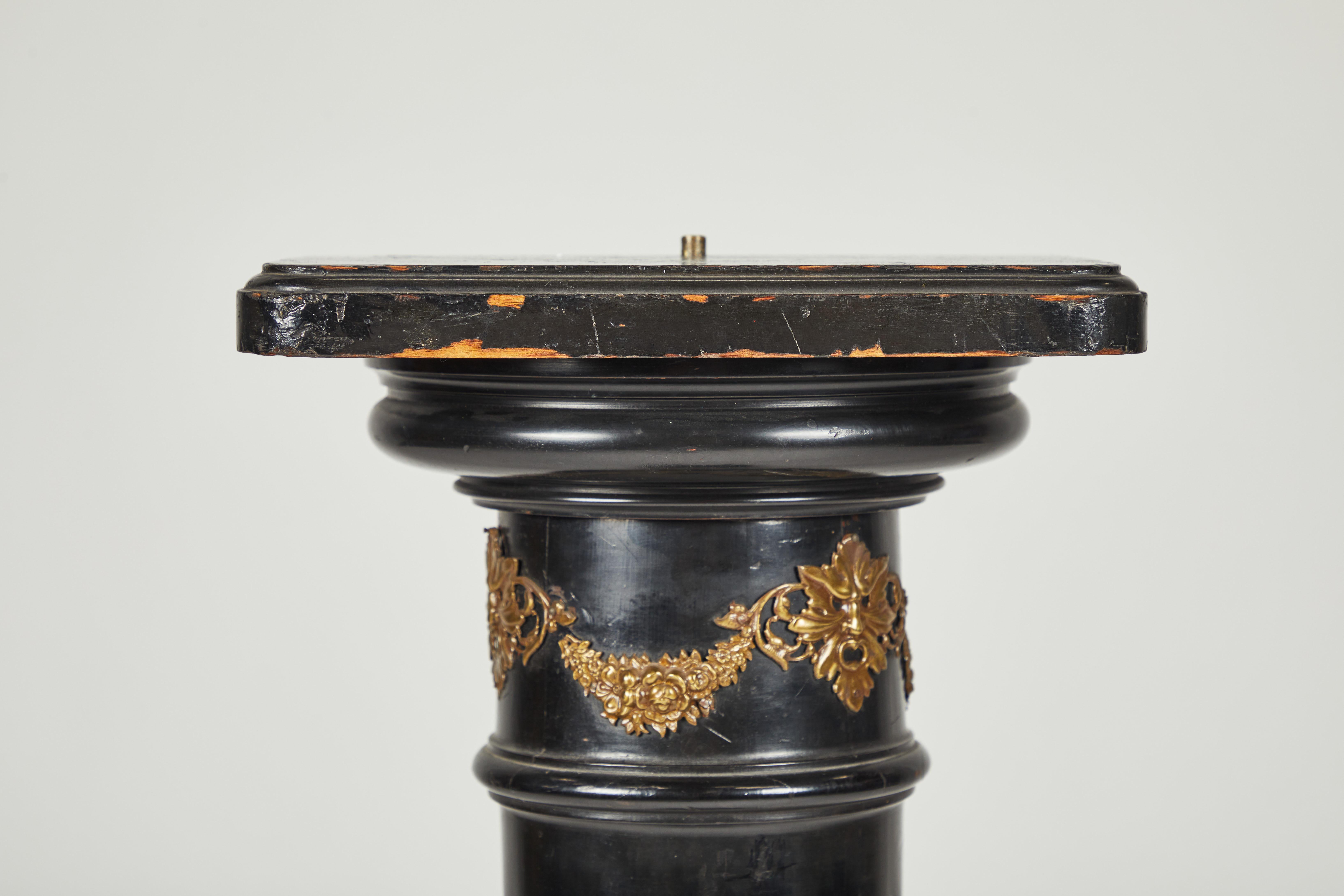 Ebonized Grand Tour Column with Gilded Bronze Mounts In Fair Condition For Sale In Los Angeles, CA