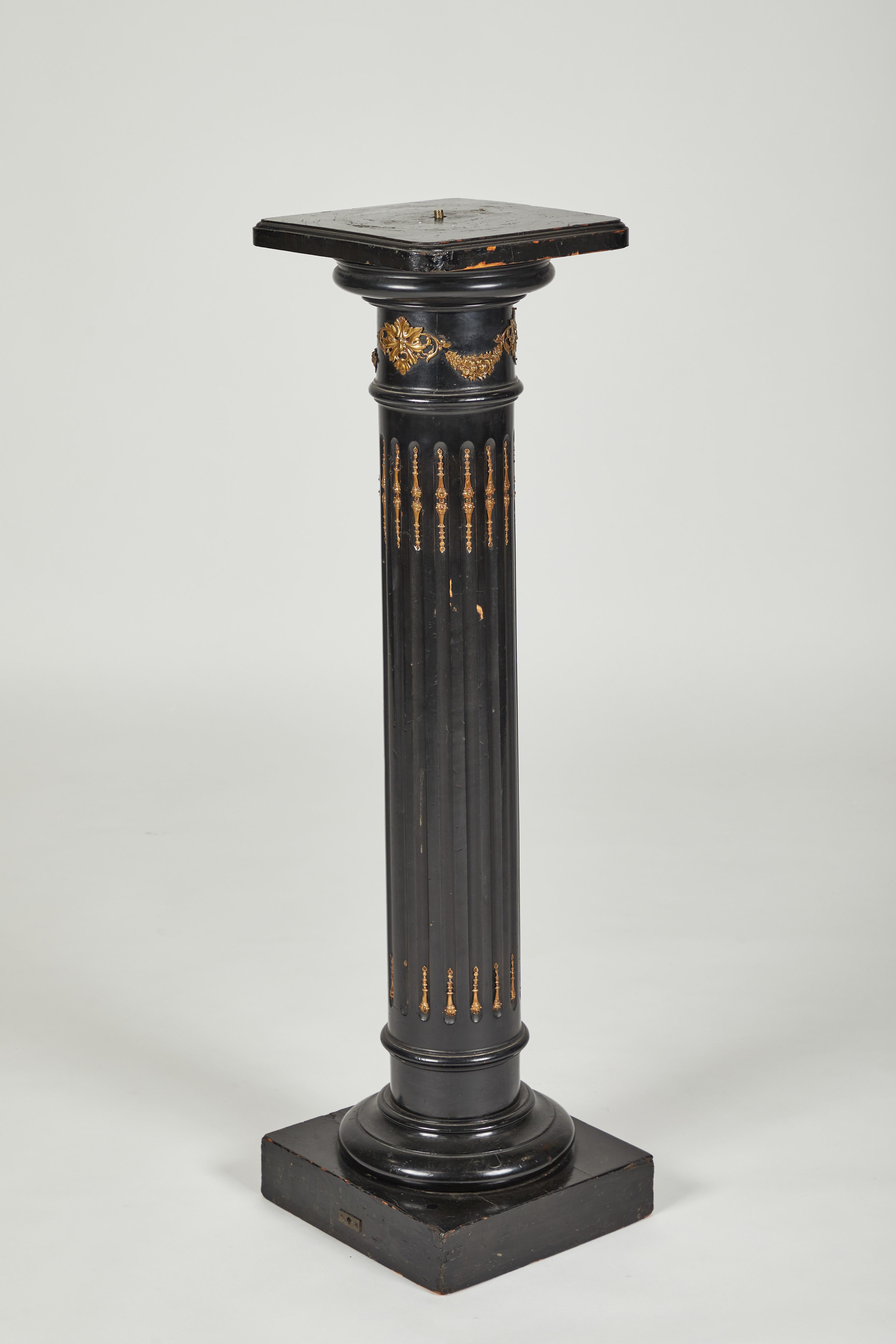 19th Century Ebonized Grand Tour Column with Gilded Bronze Mounts For Sale