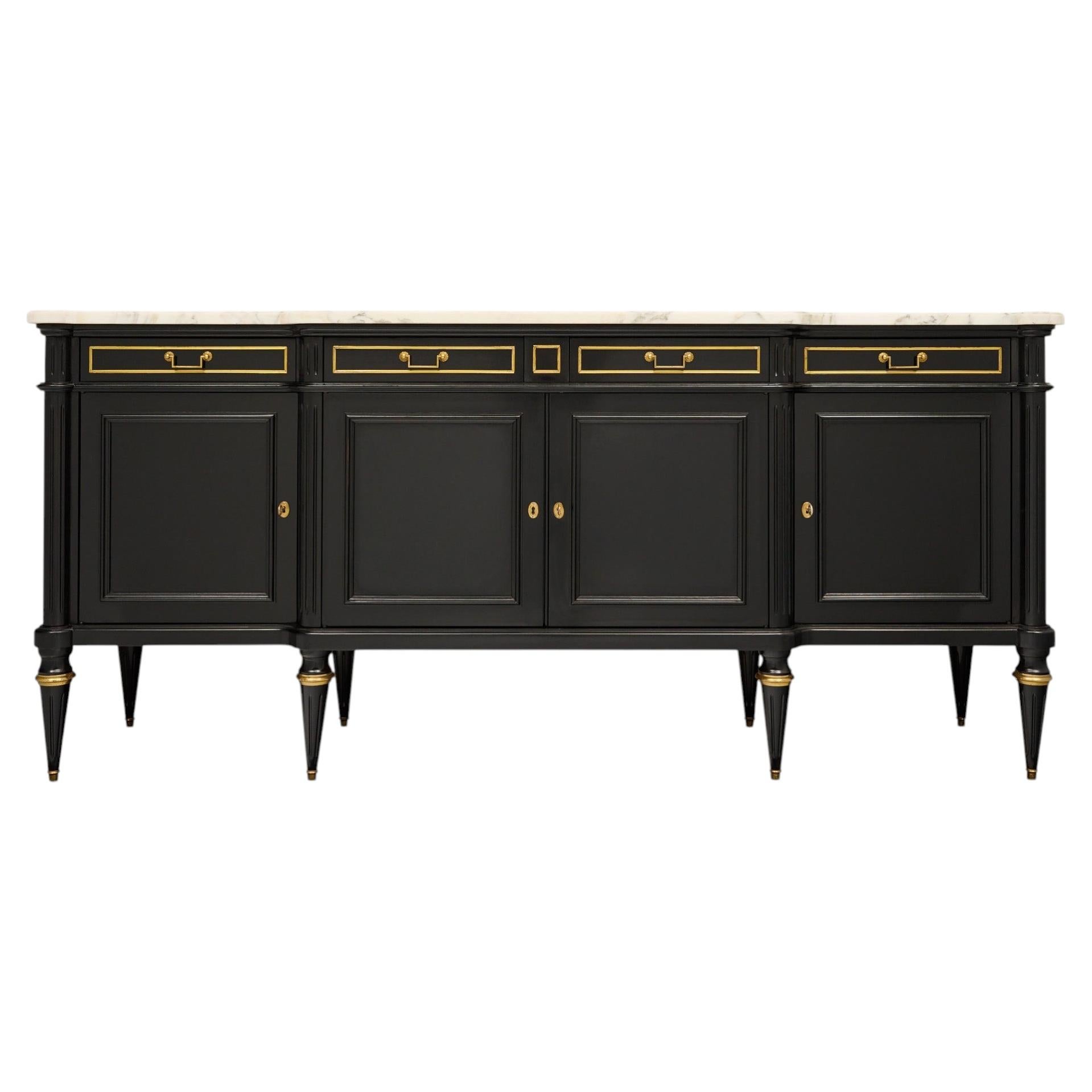 Ebonized, Grande Louis XVI Style Buffet, Carrara Marble, Circa 1880 For Sale