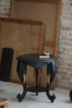 Ebonized Hardwood Side Table with 3 Elephant Head Legs, East Indian, 1920s