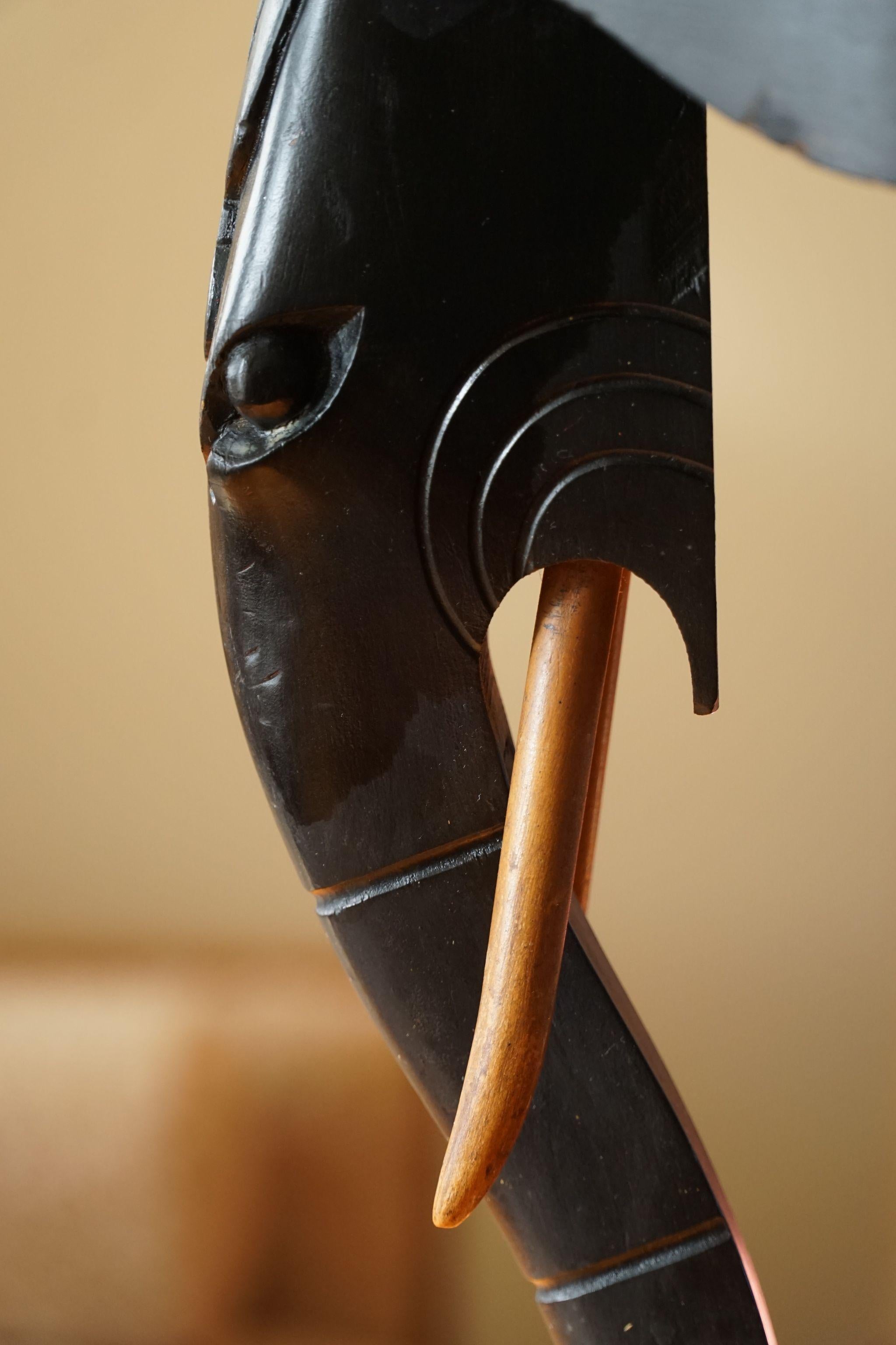 Anglo-Indian Ebonized Hardwood Side Table with 3 Elephant Head Legs, East Indian, 1920s For Sale