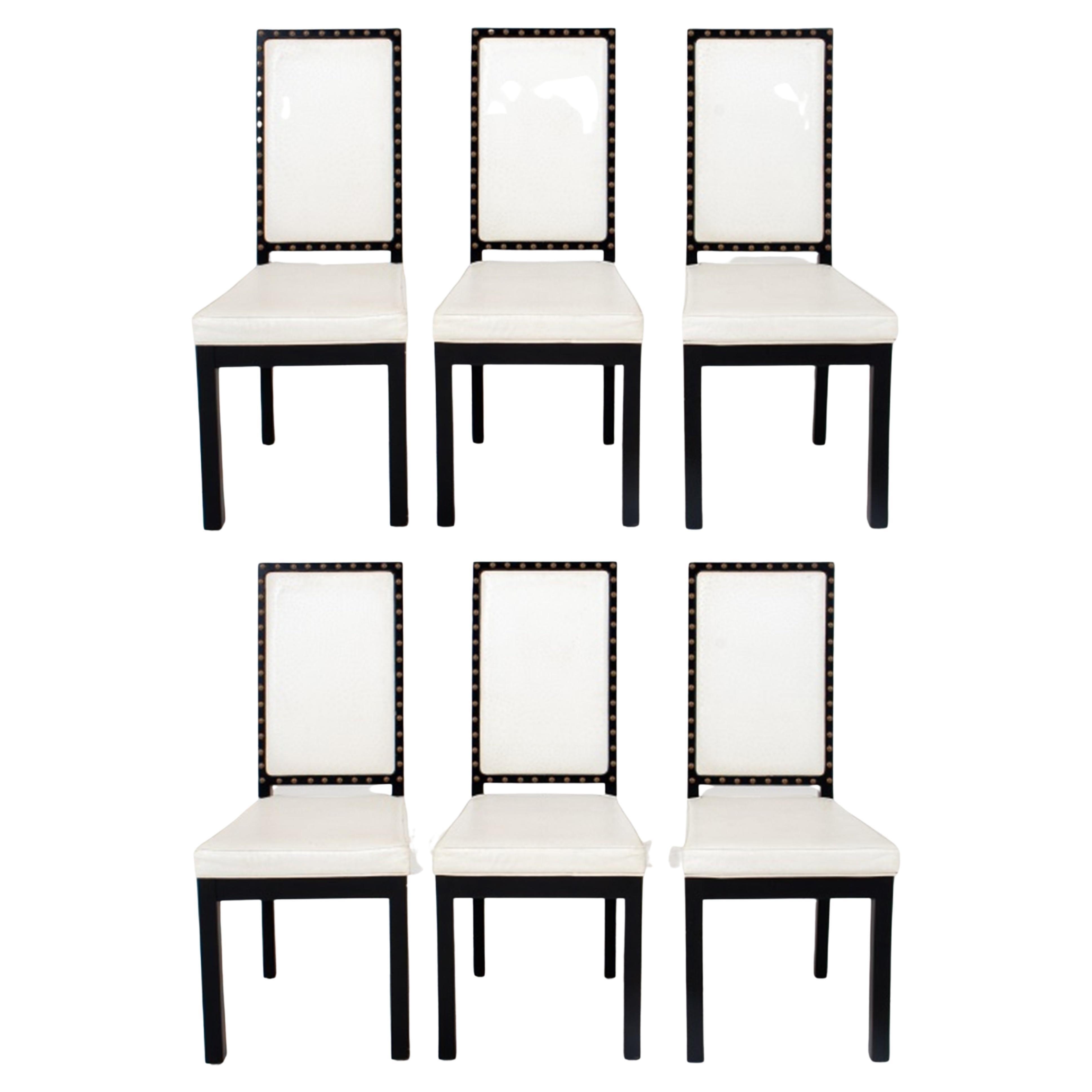 Ebonized High Back Dining Chairs, 6 For Sale