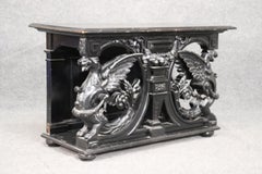 Ebonized Highly Carved Victorian Winged Griffin Console Table, circa 1870s
