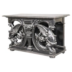 Ebonized Highly Carved Victorian Winged Griffin Console Table, circa 1870s