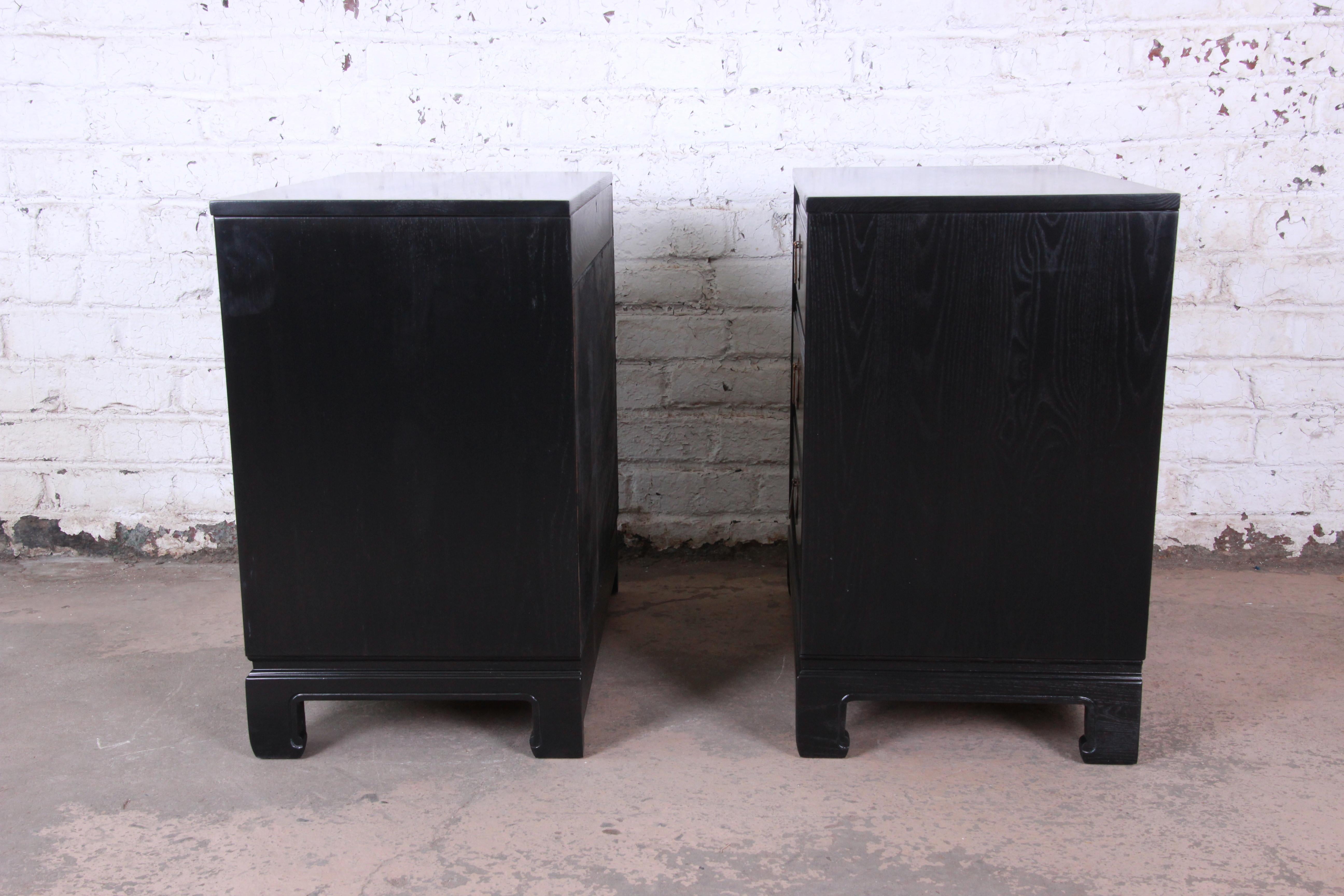 Ebonized Hollywood Regency Chinoiserie Nightstands or Bachelor Chests, Pair 2