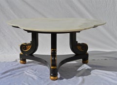 Ebonized Hollywood Regency Coffee Table Having Clover Shaped Carrara Marble Top