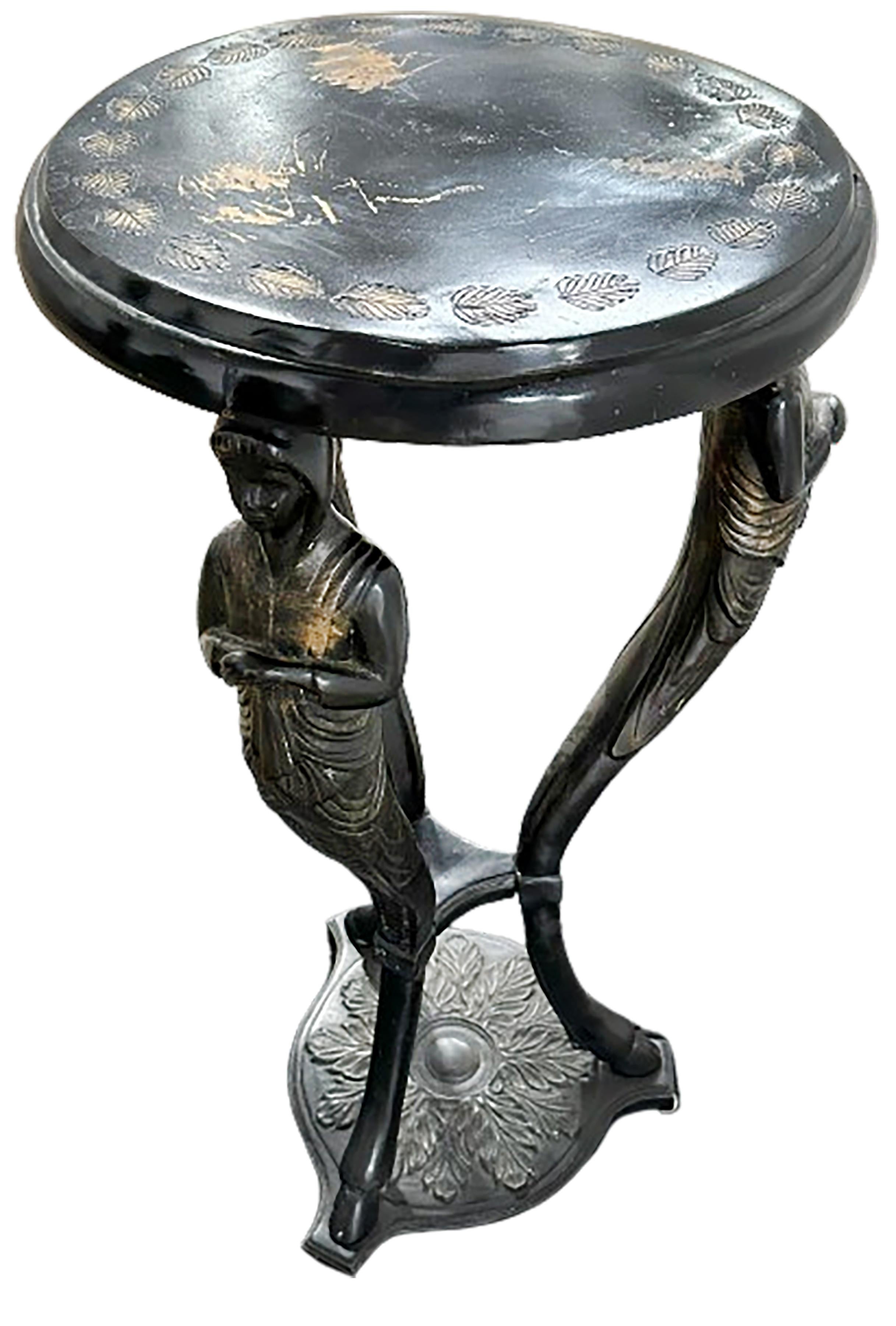 Ebonized Iron Side Table with Siren Figures In Good Condition For Sale In Dallas, TX