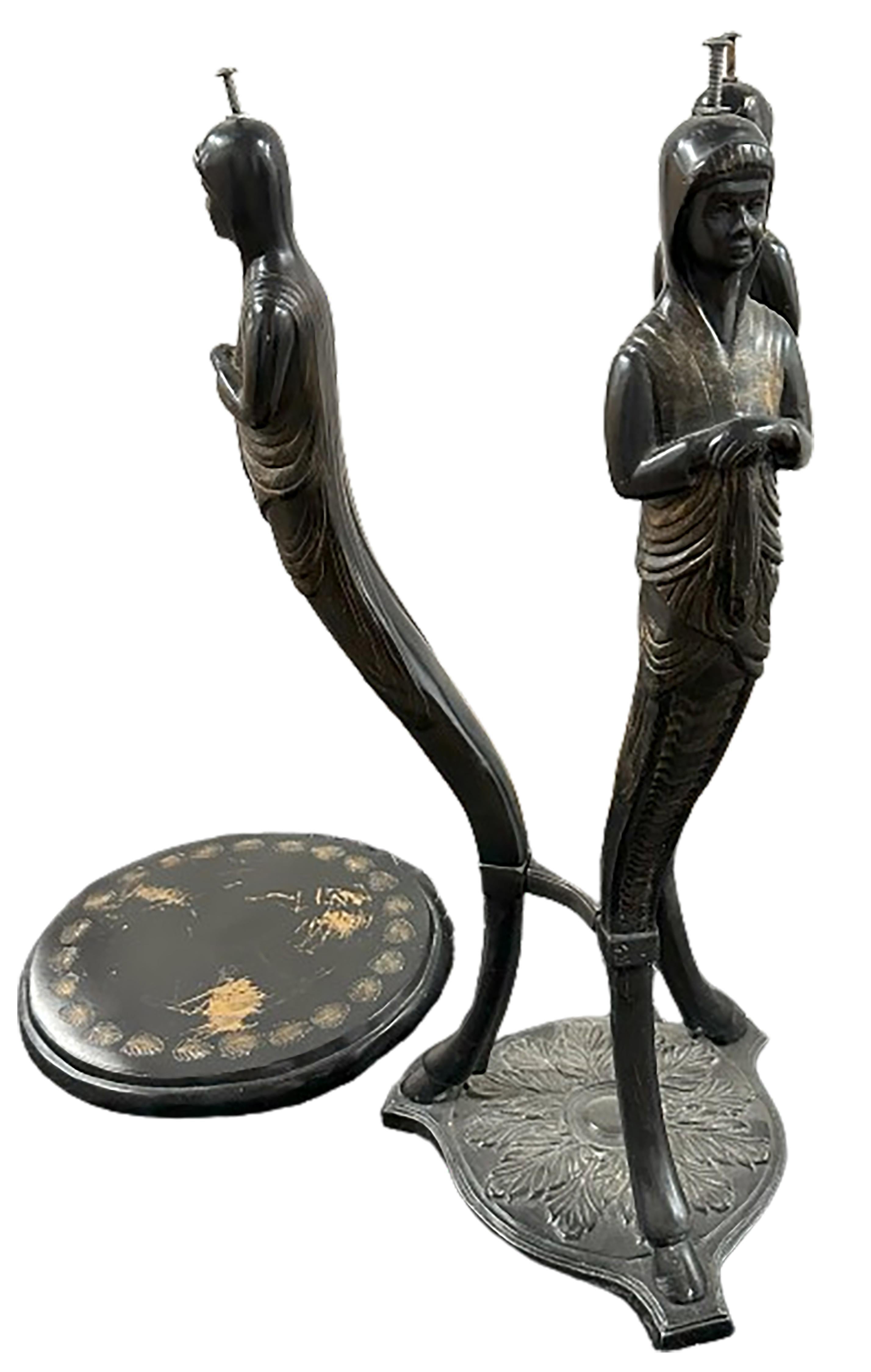 Ebonized Iron Side Table with Siren Figures For Sale 3