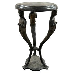 Vintage Ebonized Iron Side Table with Siren Figures