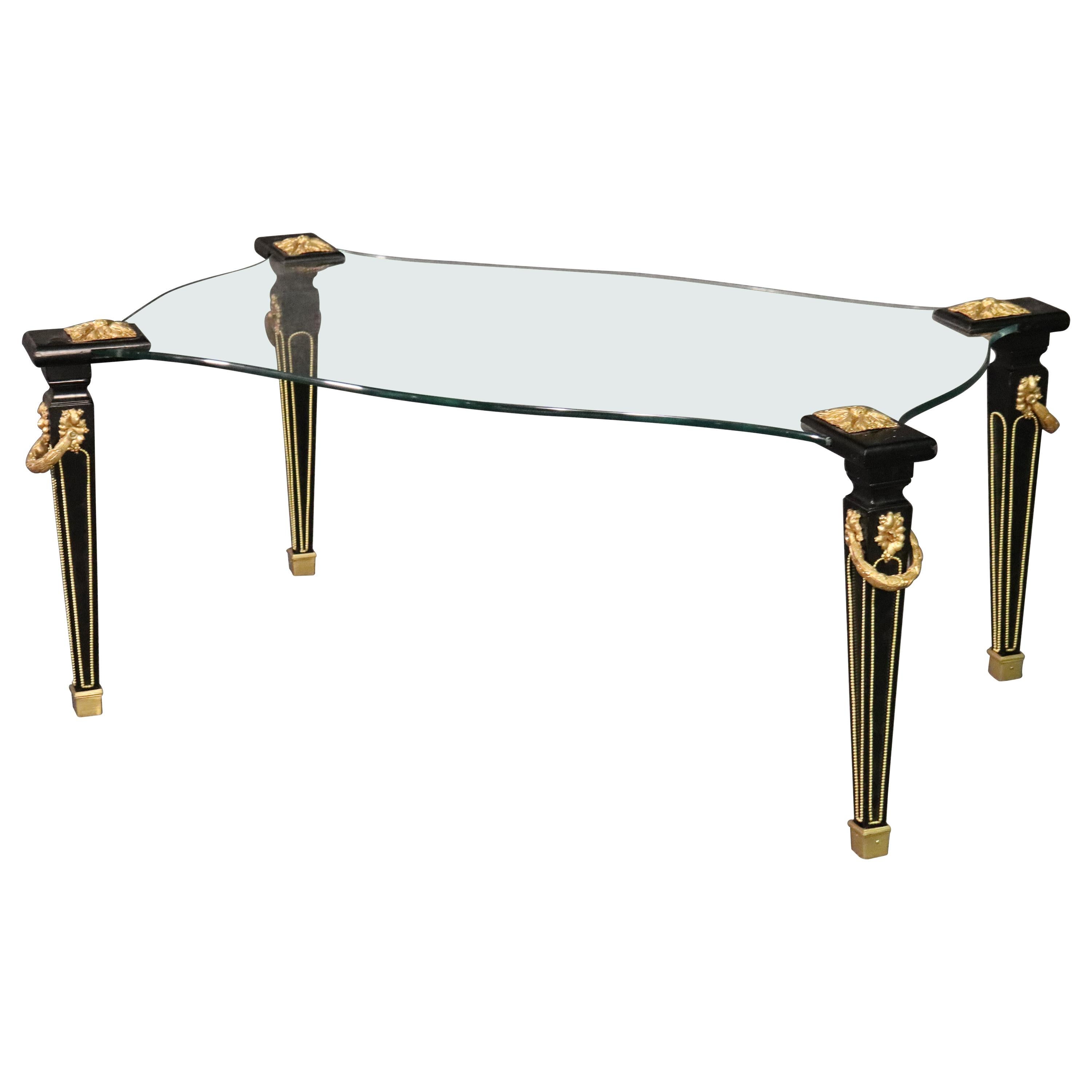Ebonized Lacquer and Bronze Mounted Maison Jansen Style Glass Top Coffee Table