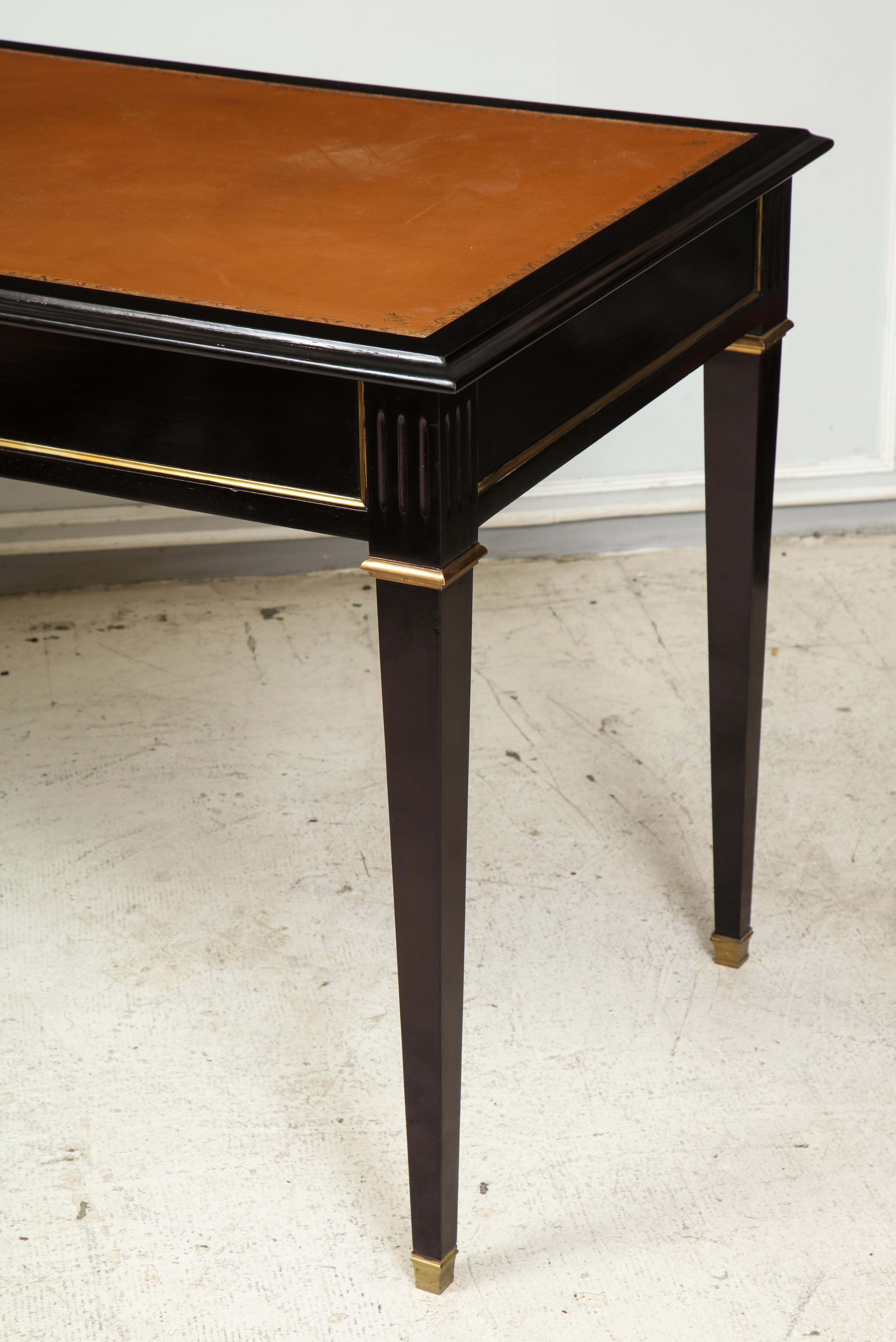 20th Century Ebonized Leather-Top Bronze-Mounted Bureauplat Desk