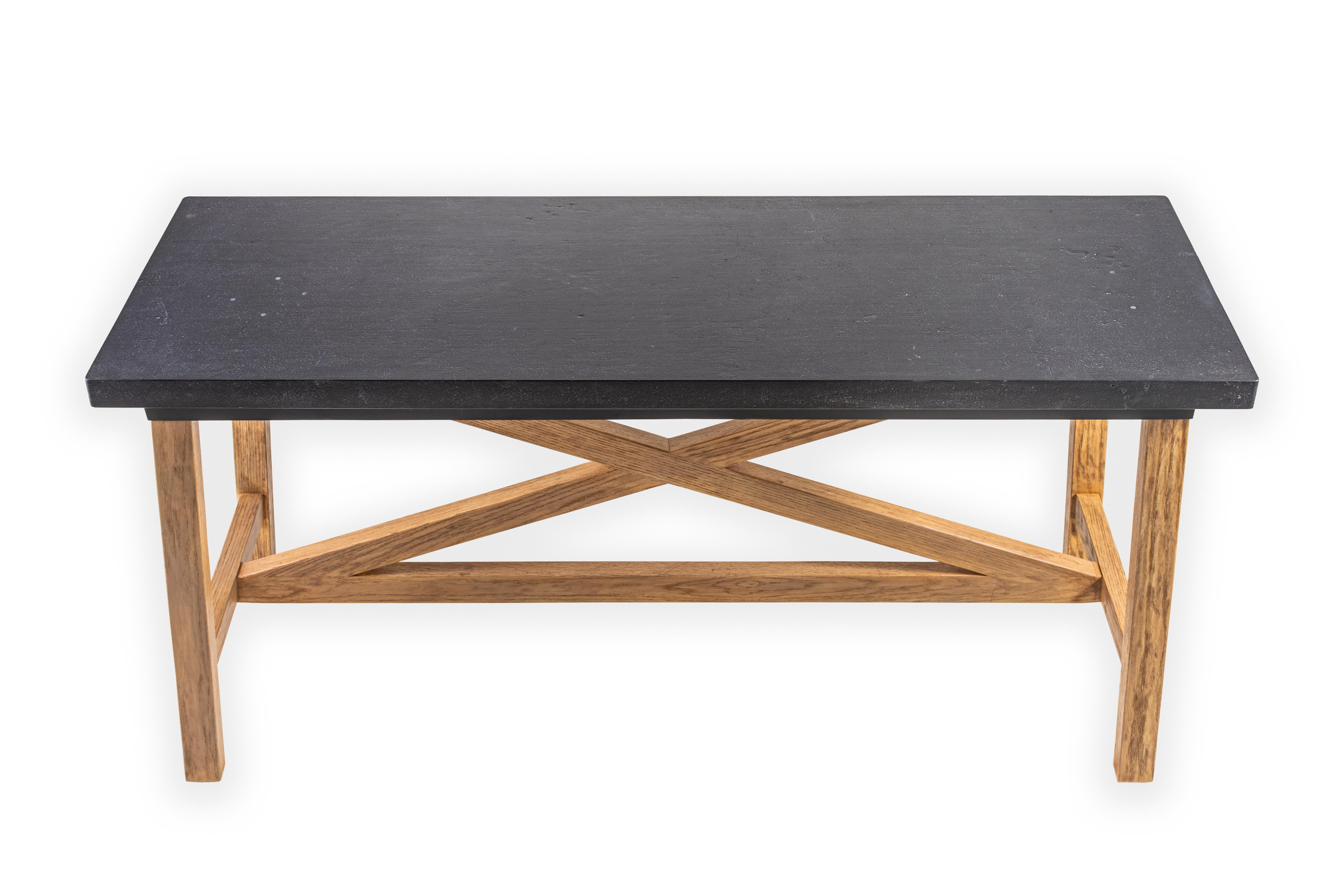 Organic Modern Ebonized Leathered Limestone Console For Sale