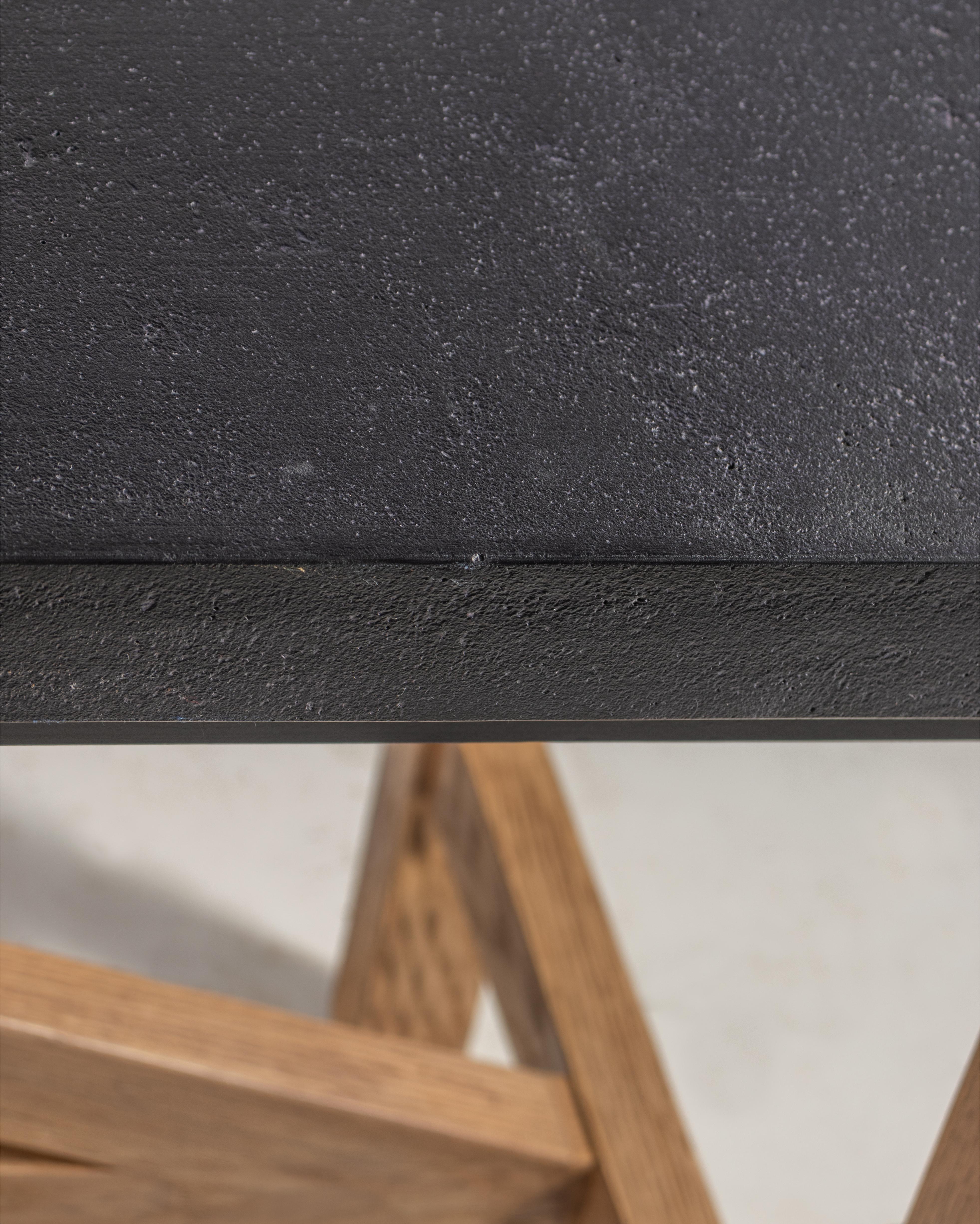 Ebonized Leathered Limestone Console In New Condition For Sale In Dallas, TX