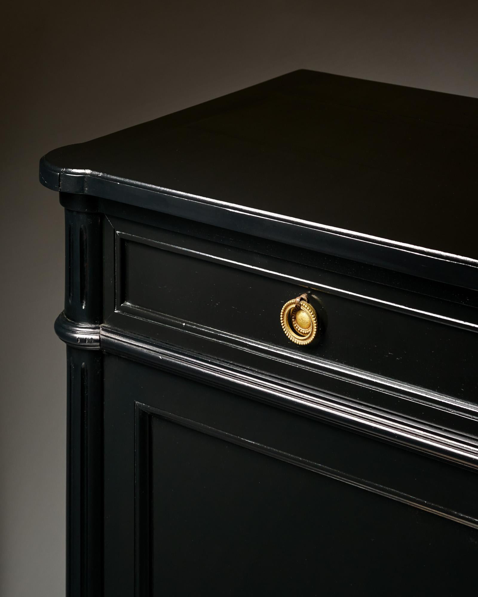Brass Ebonized Louis XVI Antique French Buffet