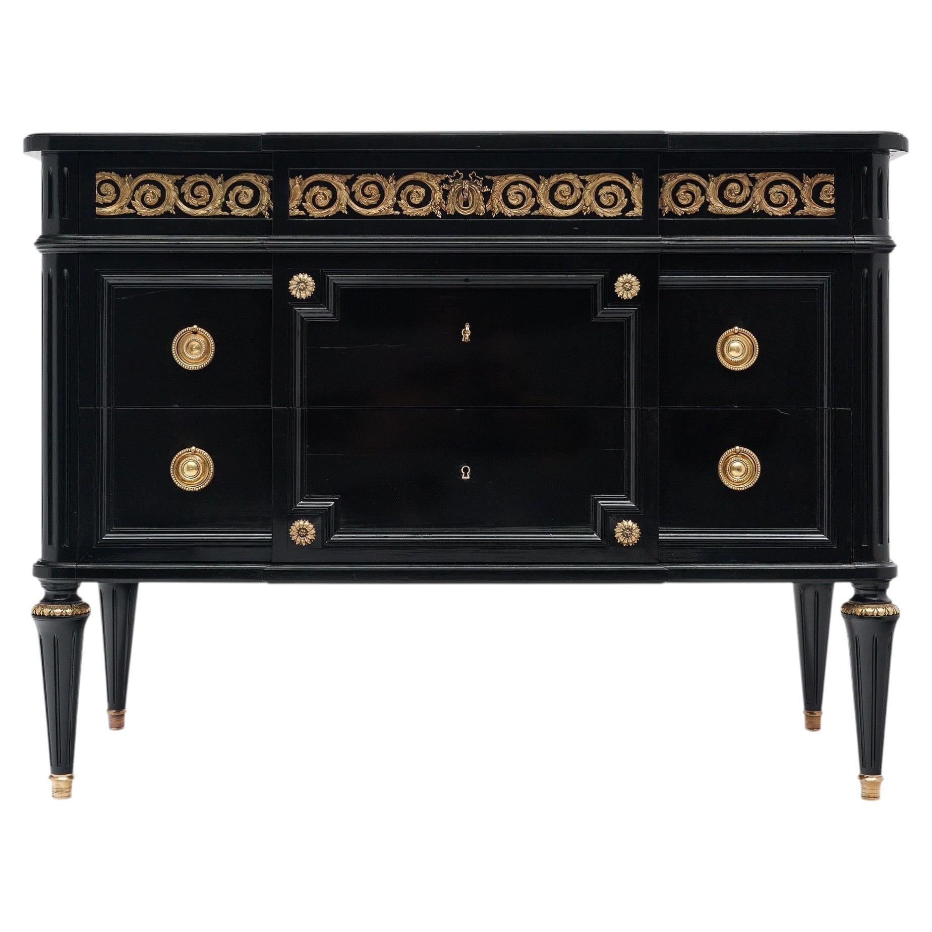 Ebonized Louis XVI Chest of Drawers with Gilded Brass Details