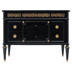 Ebonized Louis XVI Chest of Drawers with Gilded Brass Details