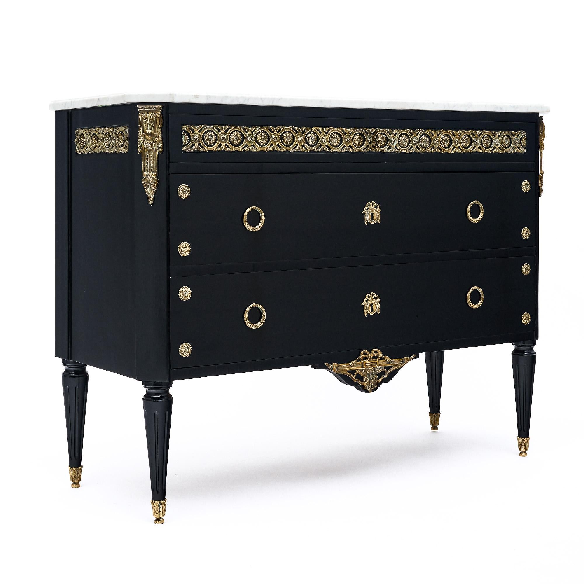 French Ebonized Louis XVI Style Chest of Drawers For Sale