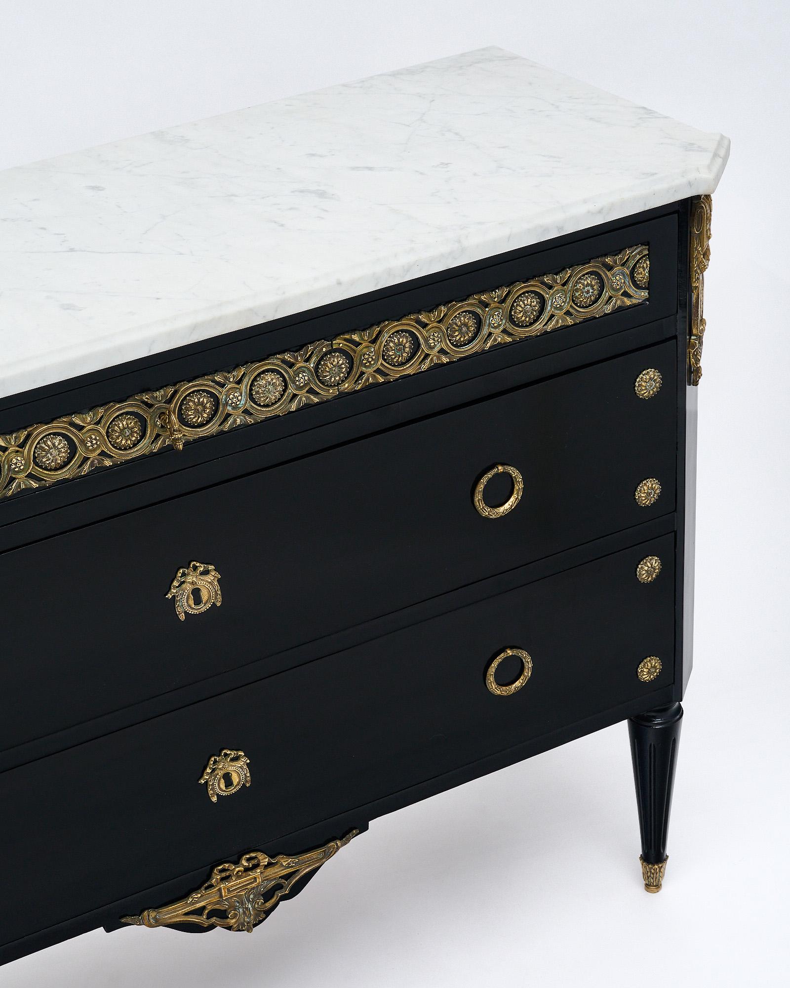 Ebonized Louis XVI Style Chest of Drawers In Good Condition For Sale In Austin, TX