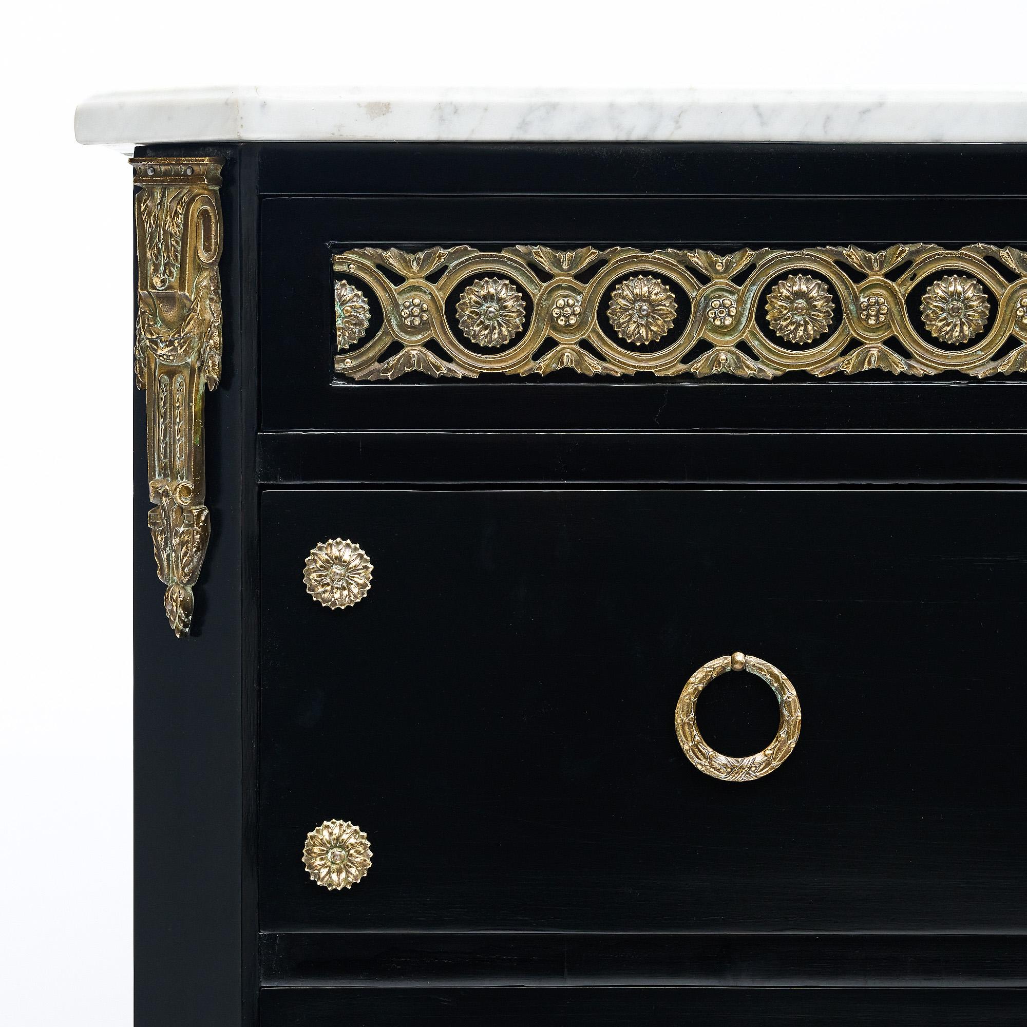 Early 20th Century Ebonized Louis XVI Style Chest of Drawers For Sale