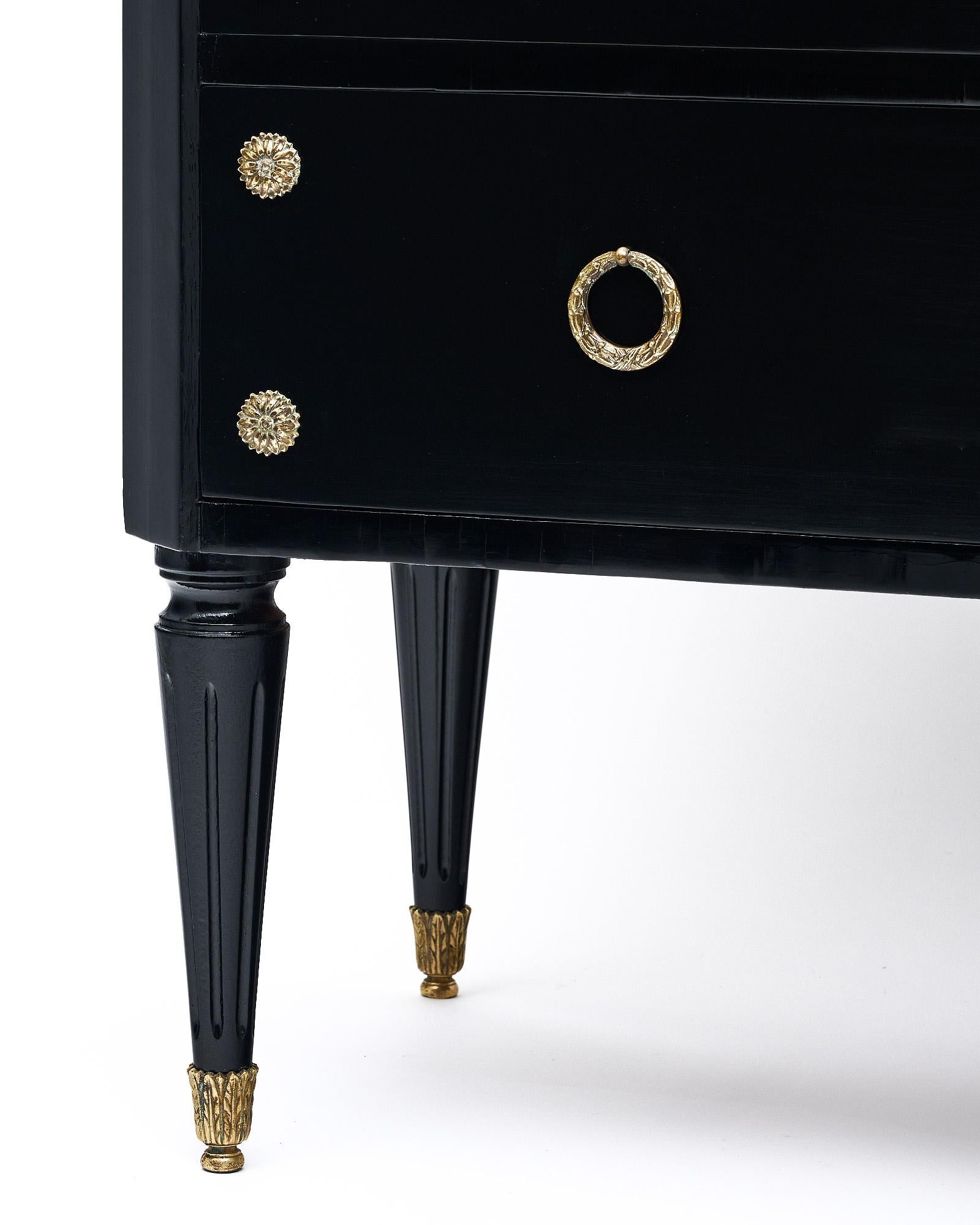Brass Ebonized Louis XVI Style Chest of Drawers For Sale