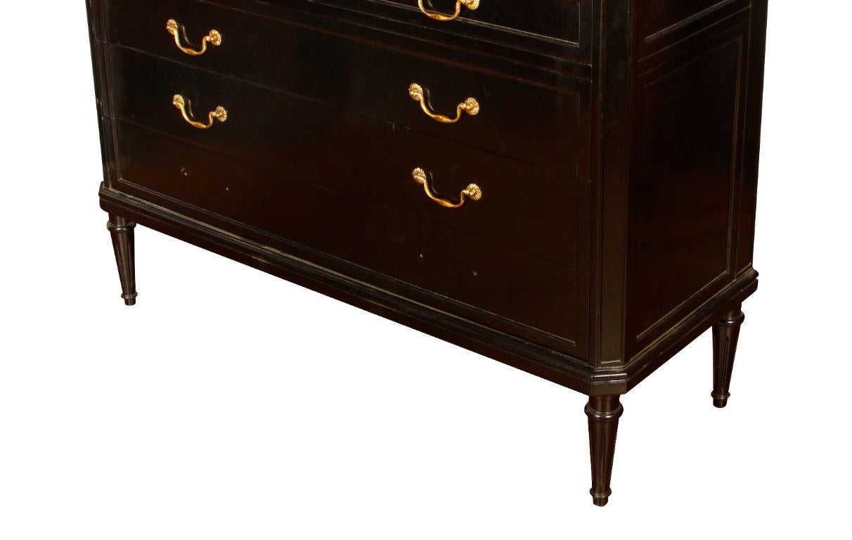 Ebonized Louis XVI Style Marble-Top Commode, circa 1940 In Good Condition In Locust Valley, NY