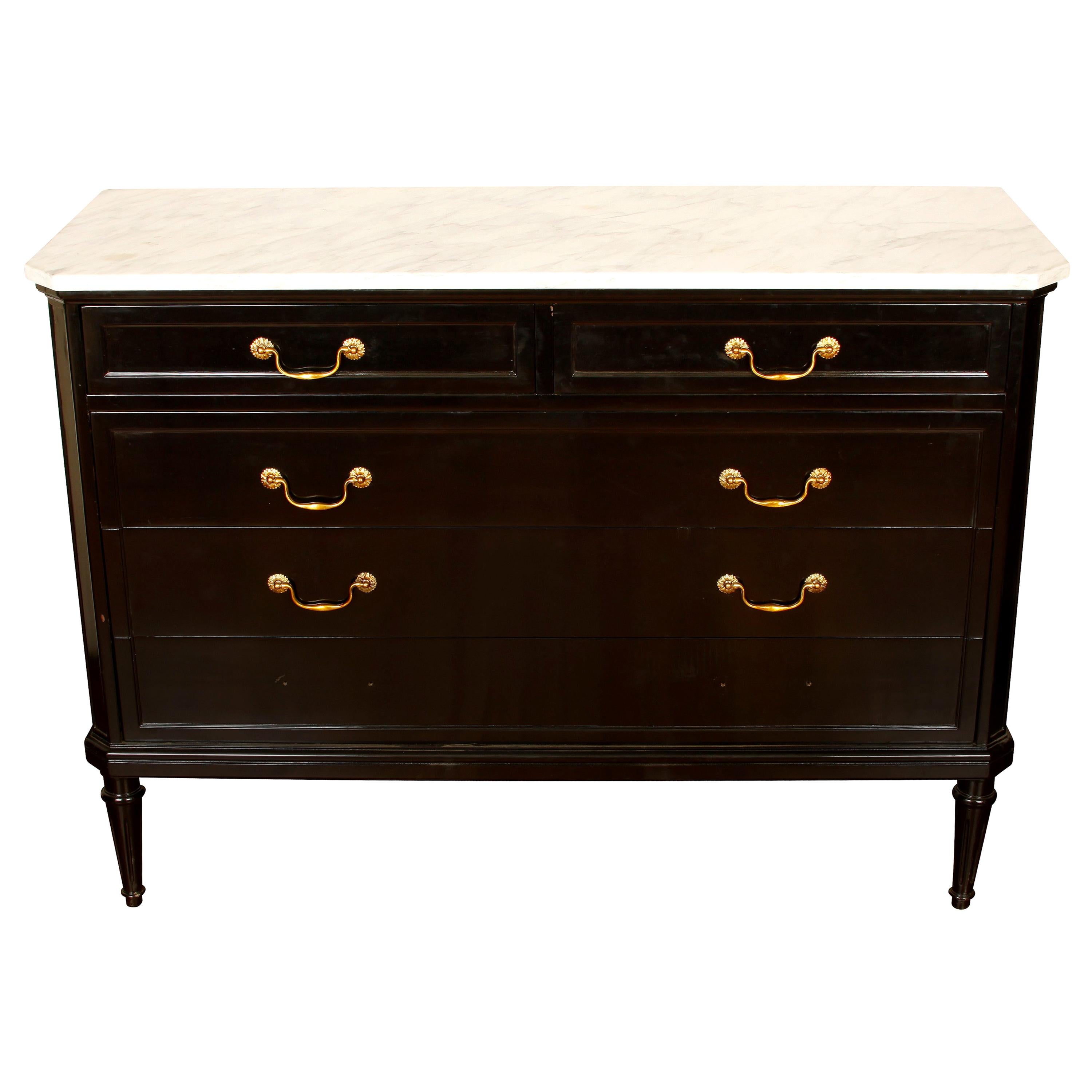 Ebonized Louis XVI Style Marble-Top Commode, circa 1940