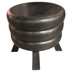 Ebonized Lychee Round Wood End Table, Indonesia, Contemporary