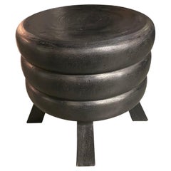 Ebonized Lychee Round Wood End Table, Indonesia, Contemporary