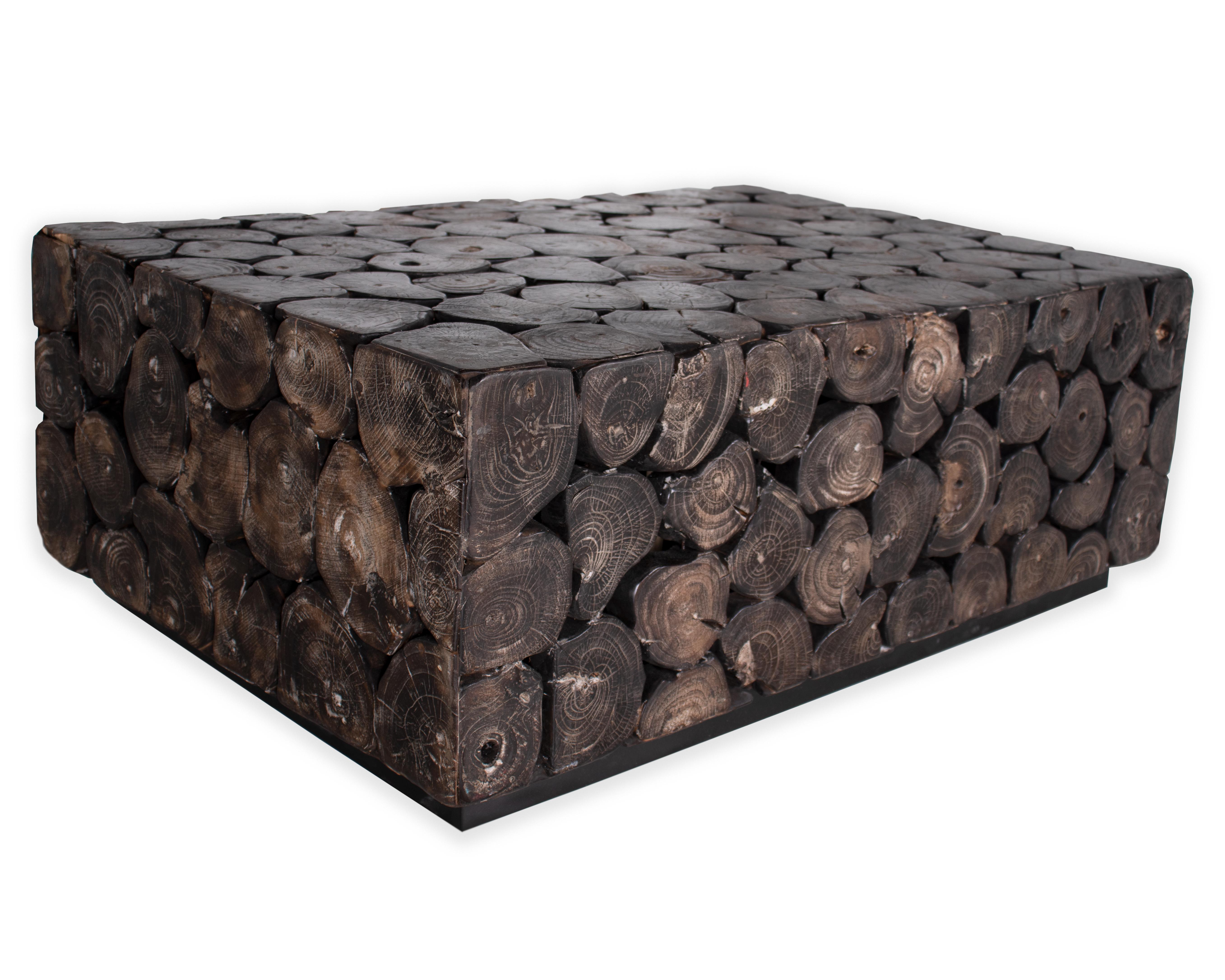 Ebonized lychee wood slice coffee table. 

Piece from the Le Monde collection. Exclusive to Brendan Bass.
   