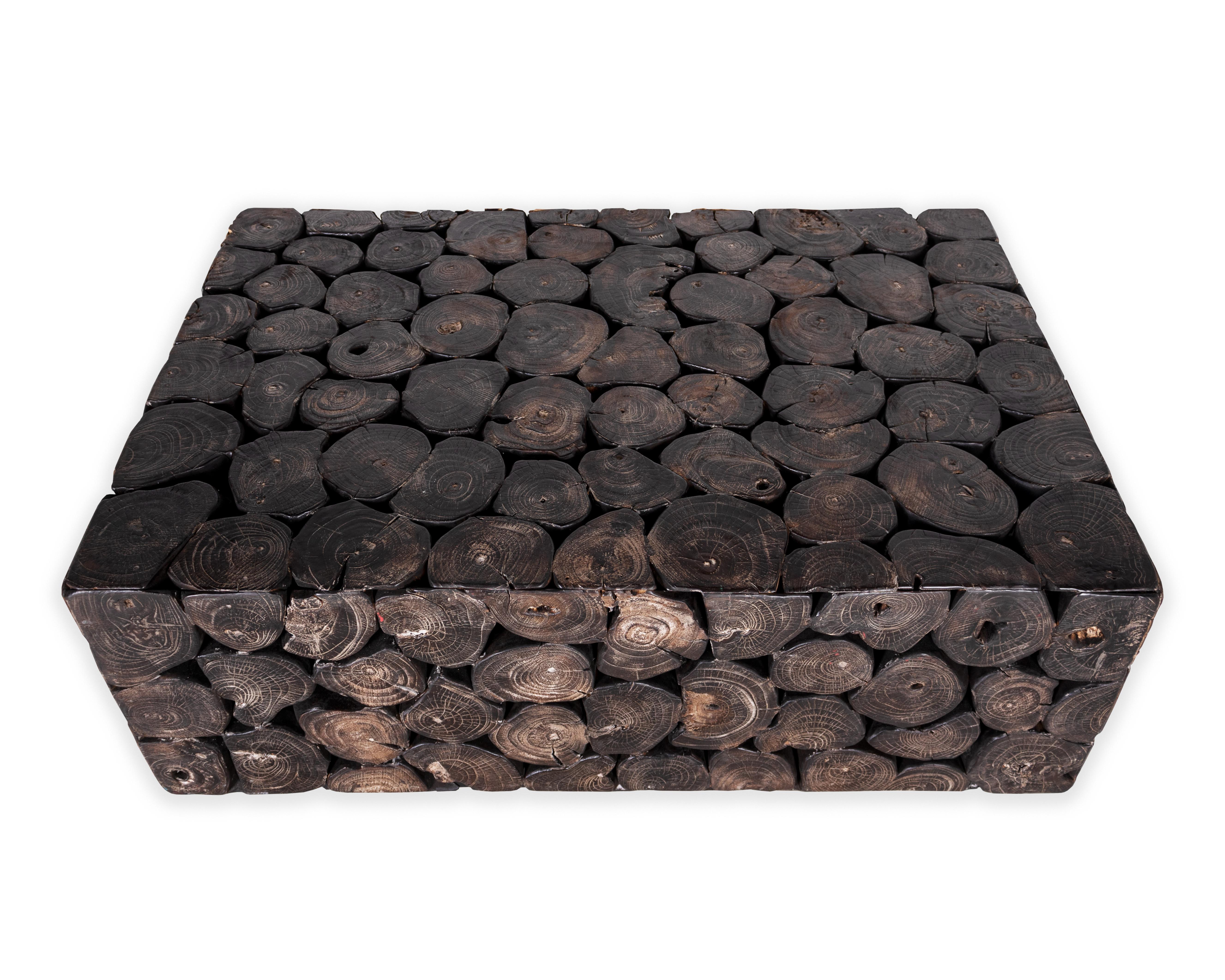 Rustic Ebonized Lychee Wood Slice Coffee Table