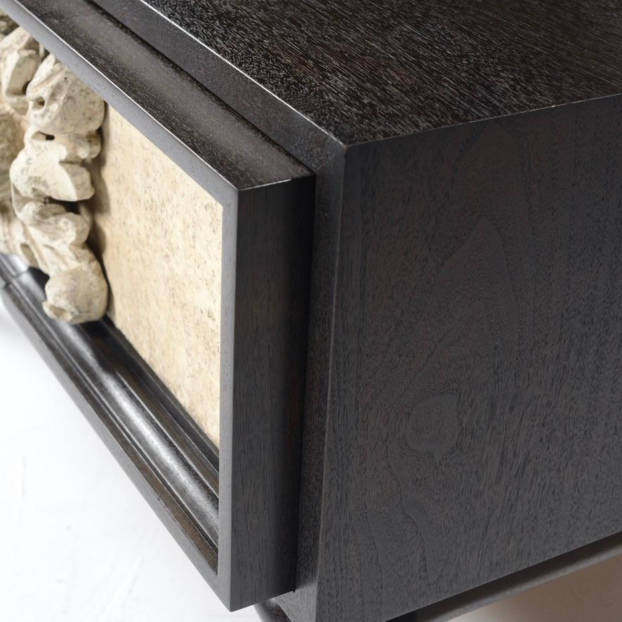 American Ebonized Mahogany and Stone Side Cabinet For Sale
