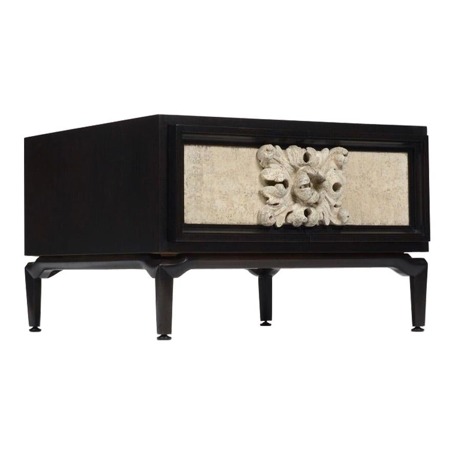 Ebonized Mahogany and Stone Side Cabinet For Sale