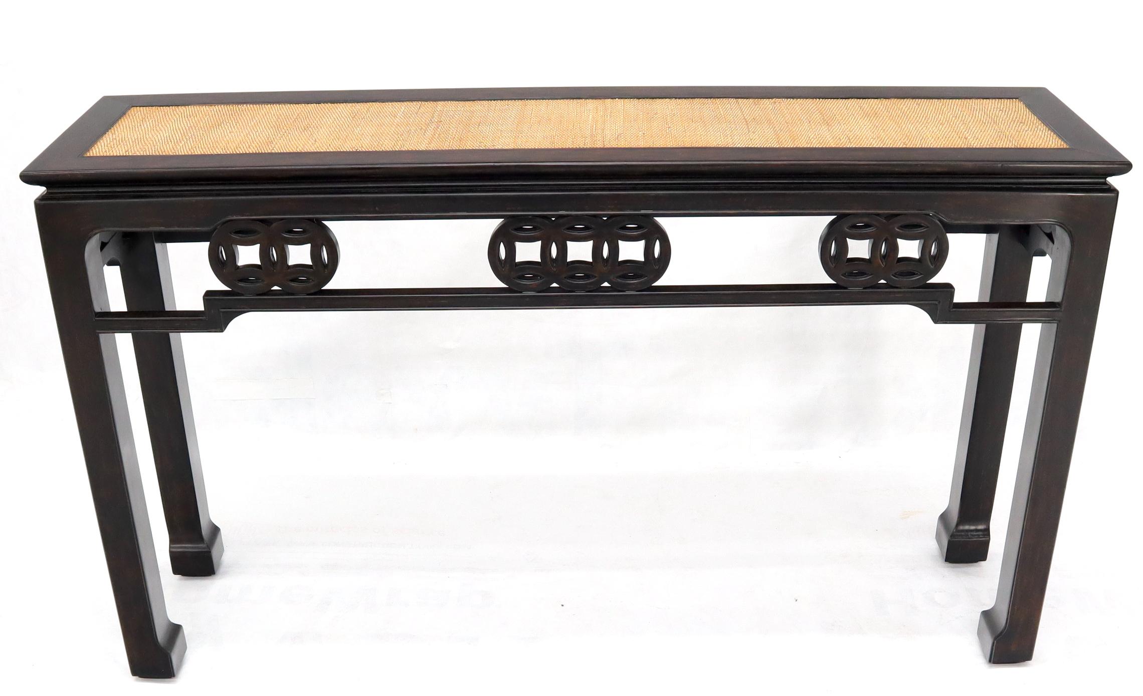 Ebonized Mahogany Cane Top Asian Influence Console Table For Sale 2