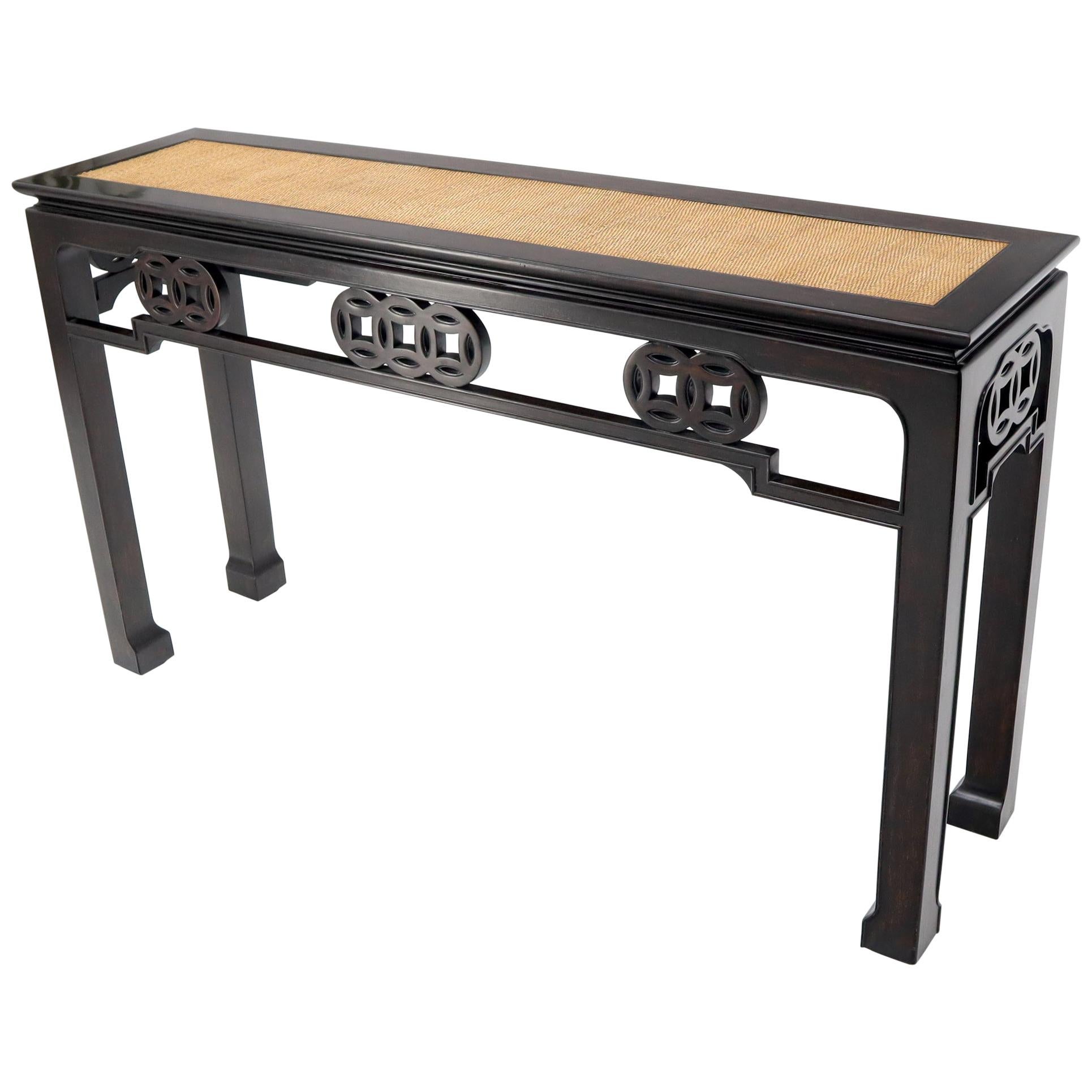 Ebonized Mahogany Cane Top Asian Influence Console Table For Sale