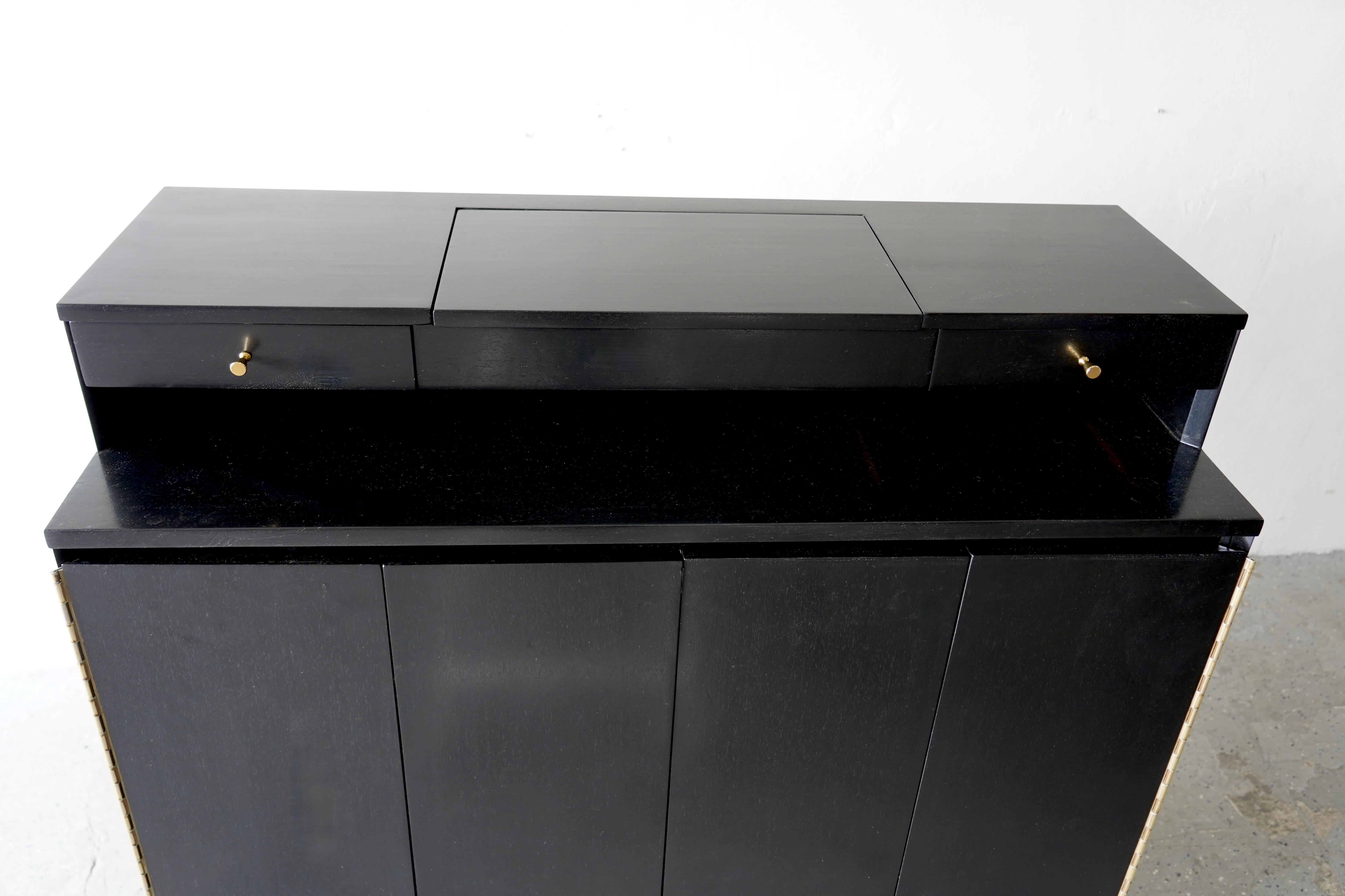 Brass Ebonized Mahogany Concealed Gentleman’s Chest by Paul McCobb for Calvin