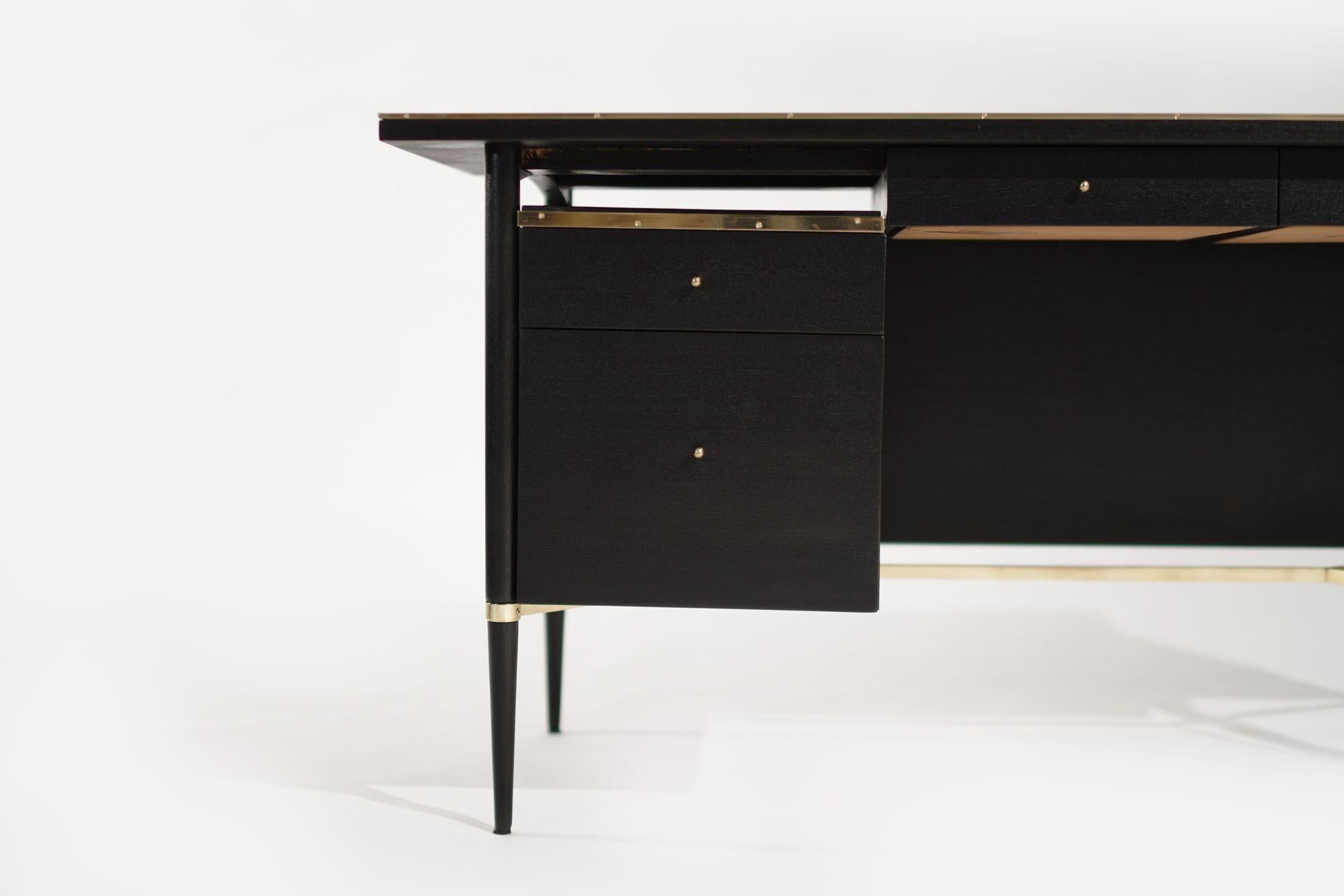 Brass Ebonized Mahogany Desk by Paul McCobb, Connoisseur Collection, C. 1950s For Sale