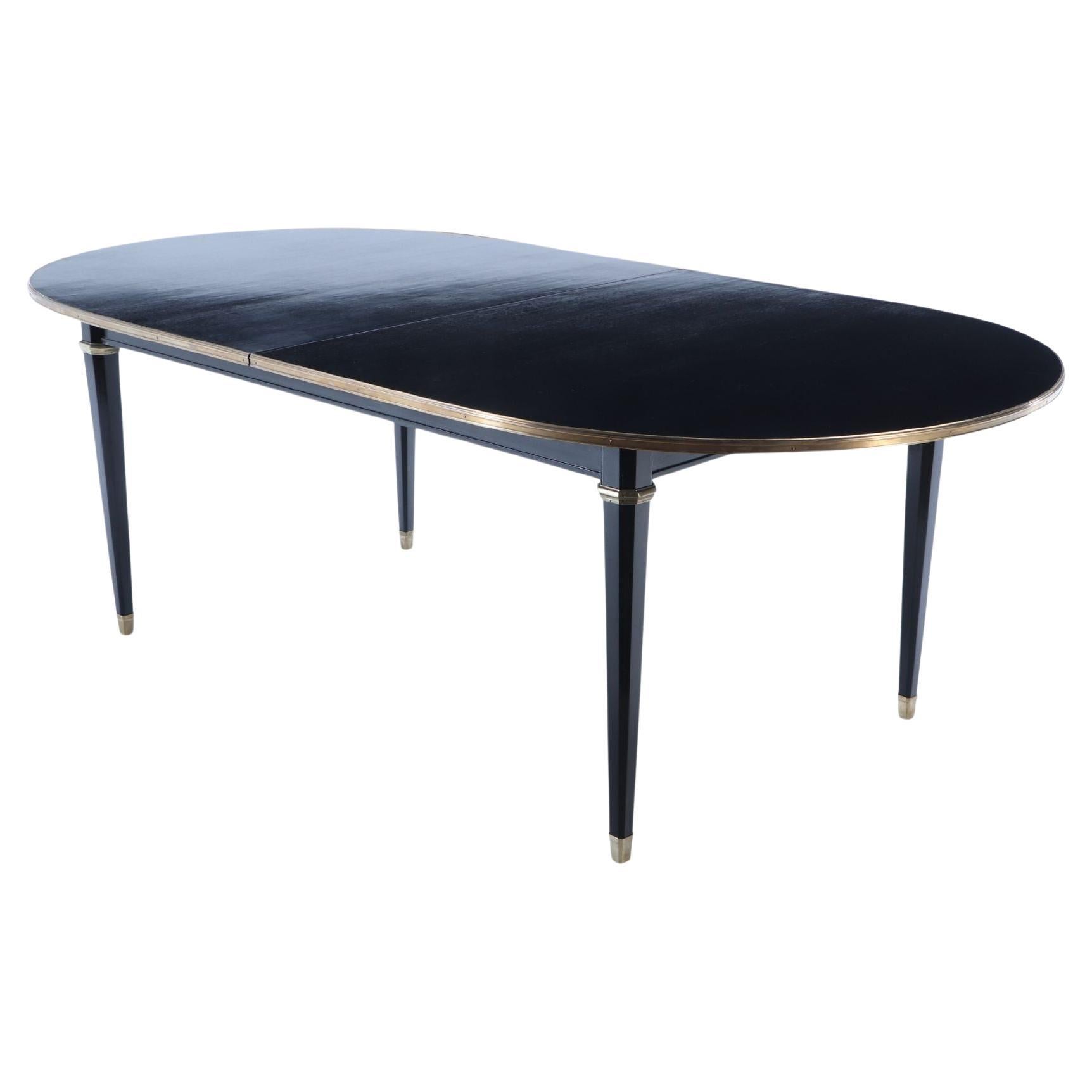 Ebonized mahogany dining table attributed to Jansen having one leaf C 1940 For Sale