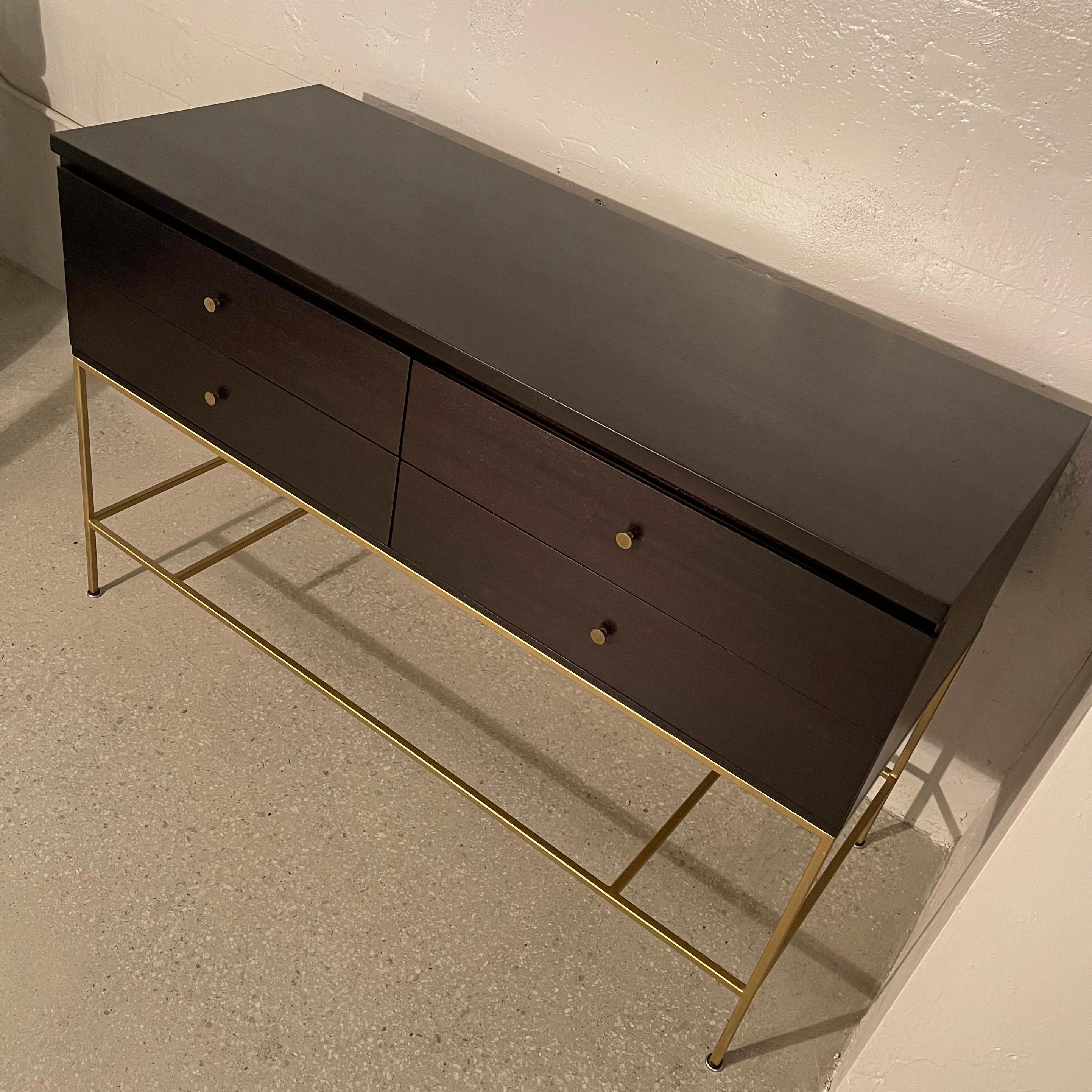 Brass Ebonized Mahogany Sideboard Cabinet by Paul McCobb For Calvin