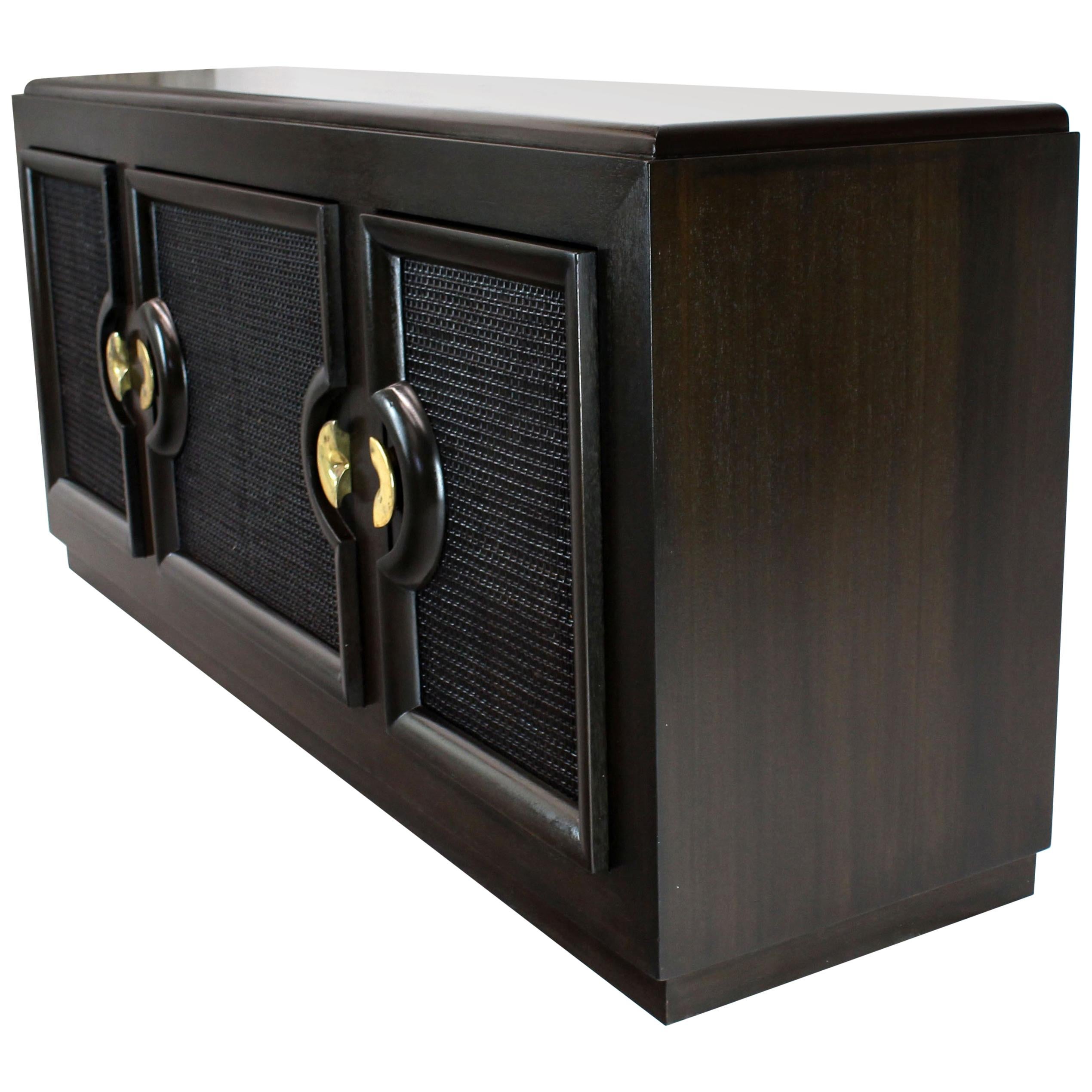 Ebonized Mahogany Three Cane Doors Credenza at 1stDibs