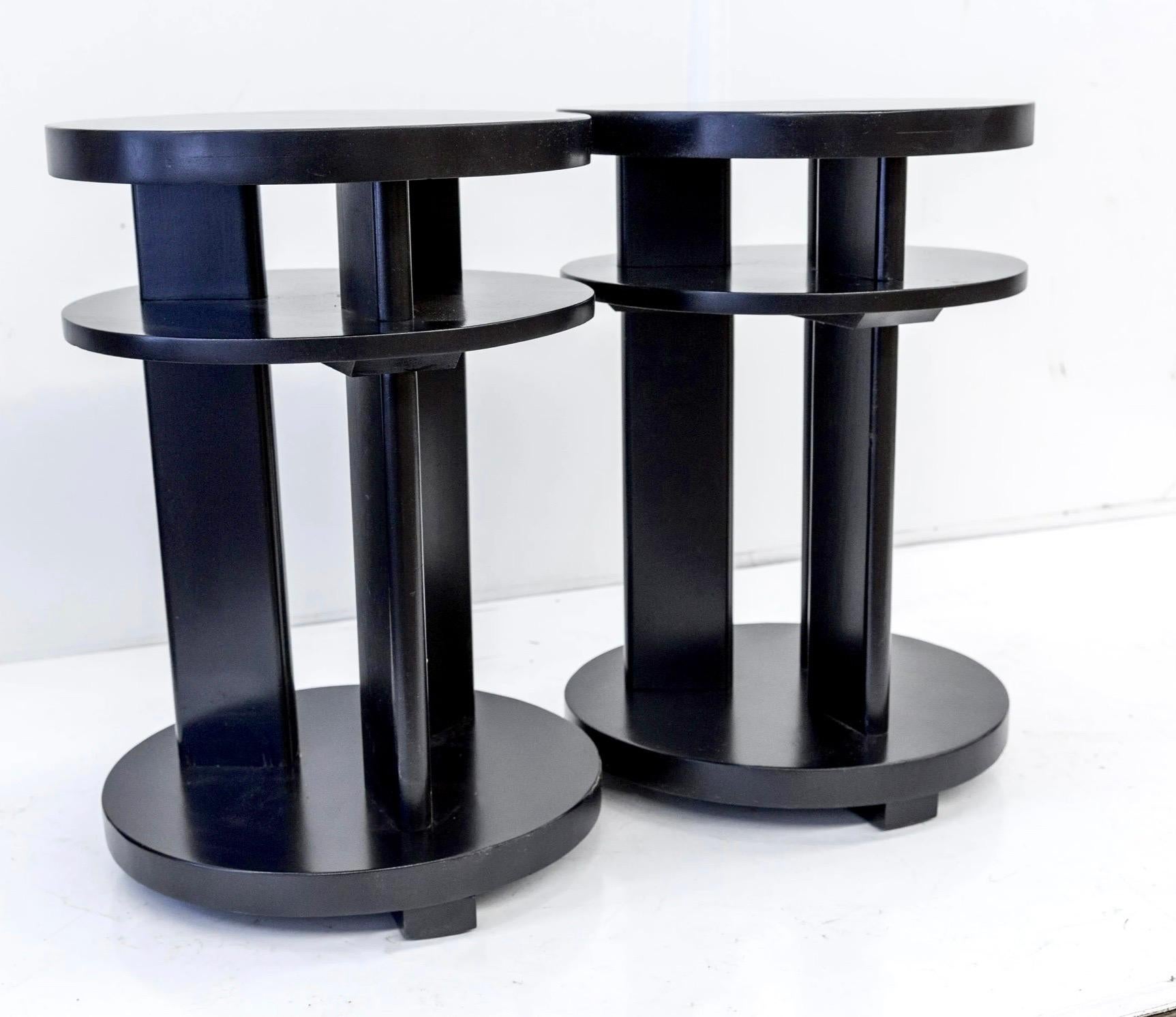 Ebonized mahogany tri-level occasional, side, or lamp table pair, Paul Laszlo, Brown Saltman Los Angeles, c. 1952.

A pioneering force in the evolution of California Modern, Paul László imbued the more rigid European modernism with plusher comfort