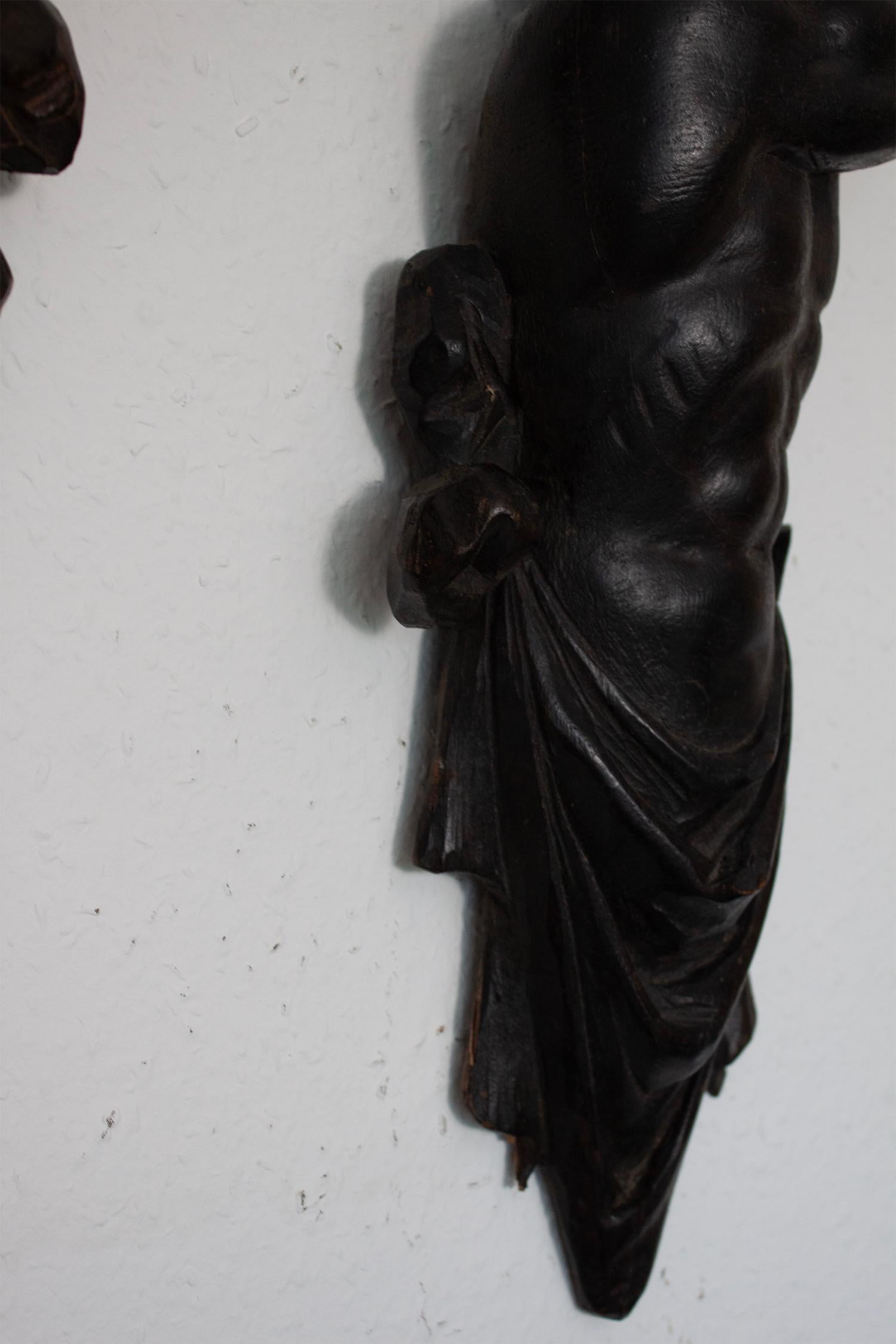 Ebonized Man and Female Wood Sculpture/ Carving with Drapery in Baroque Style For Sale 2