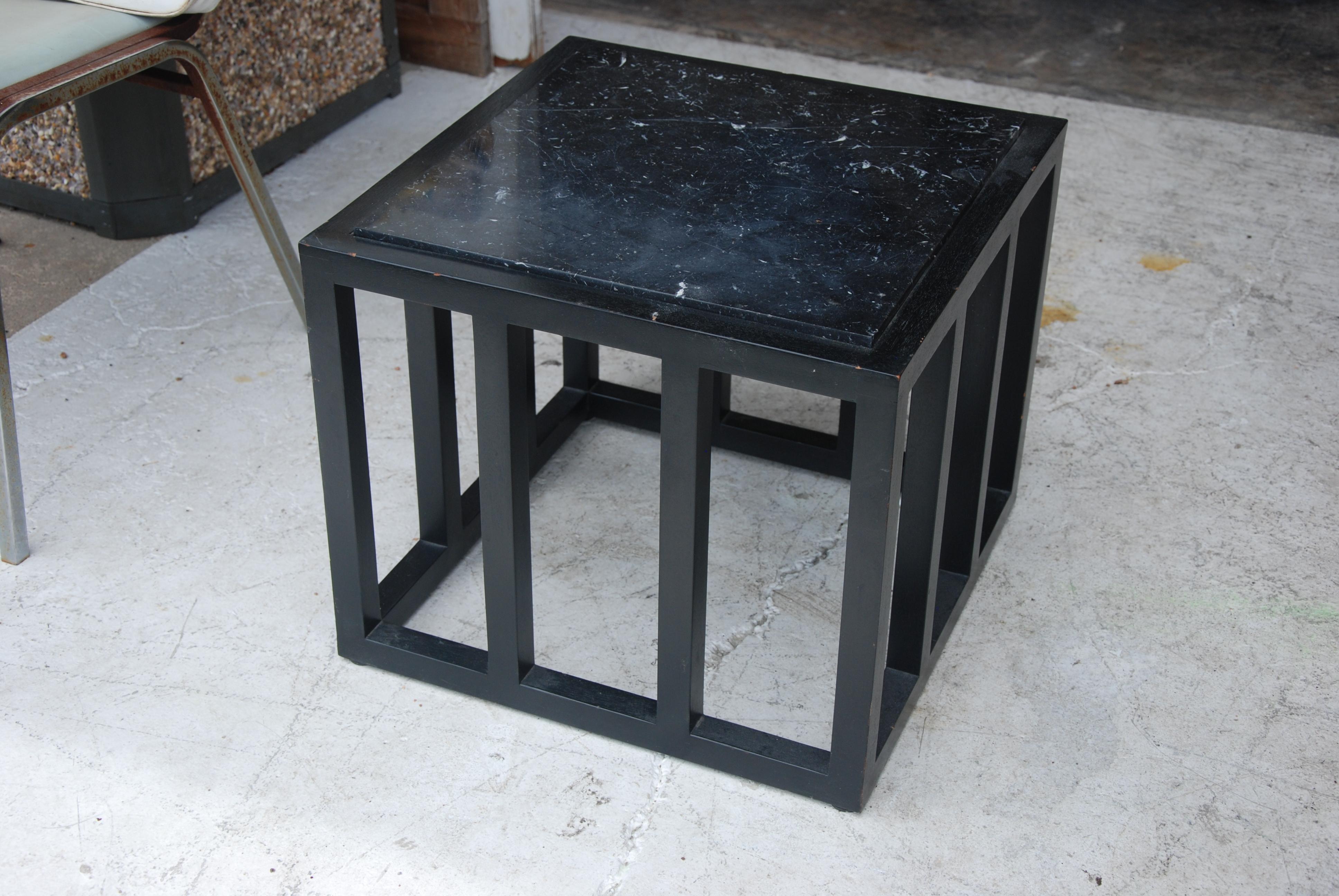 Late 20th Century Ebonized Marble Side Table For Sale