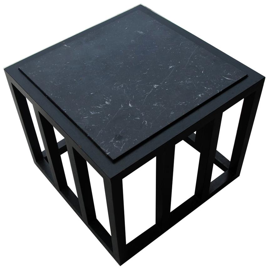 Ebonized Marble Side Table For Sale