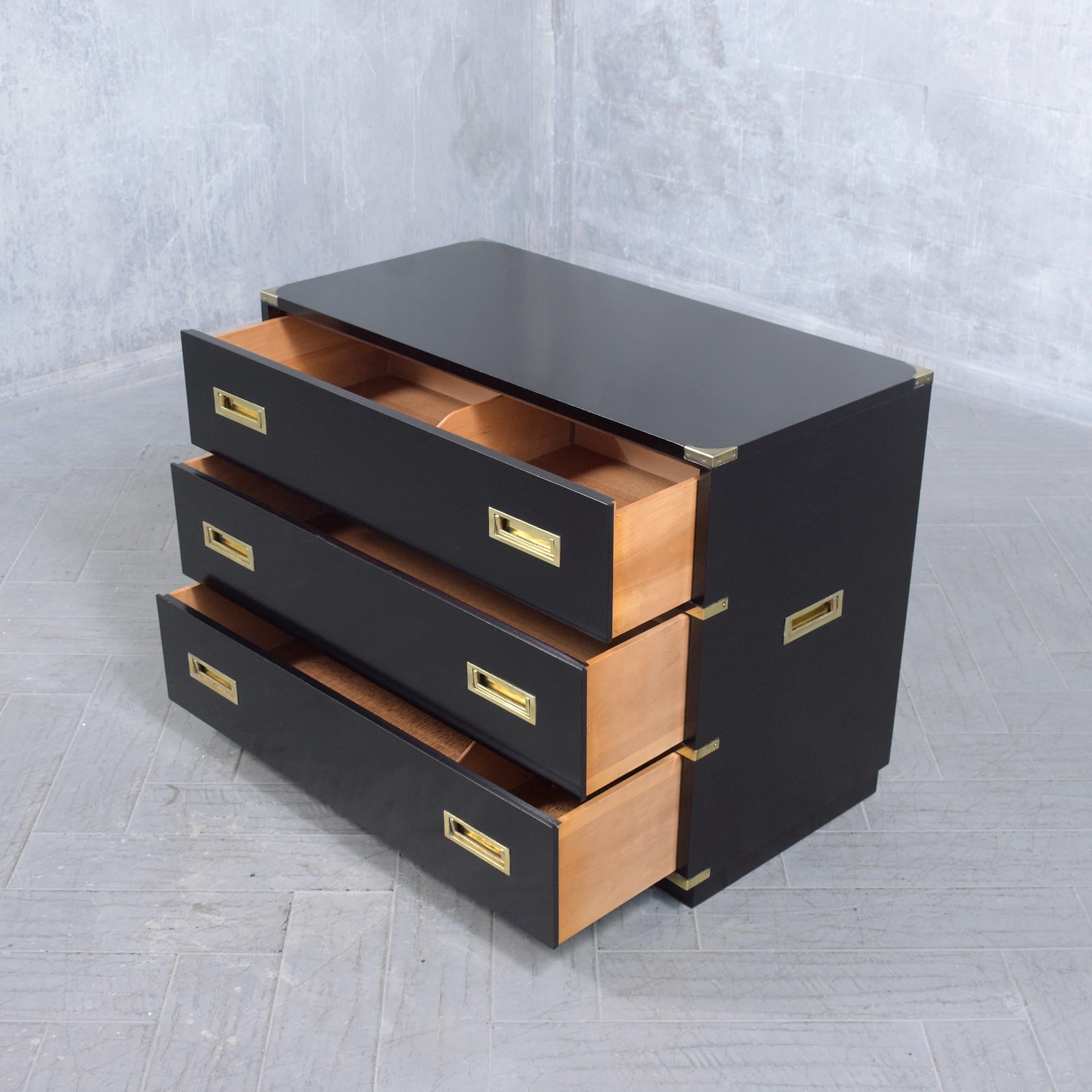 Restored Midcentury Mahogany Campaign Chest with Brass Accents and Black Lacquer 3
