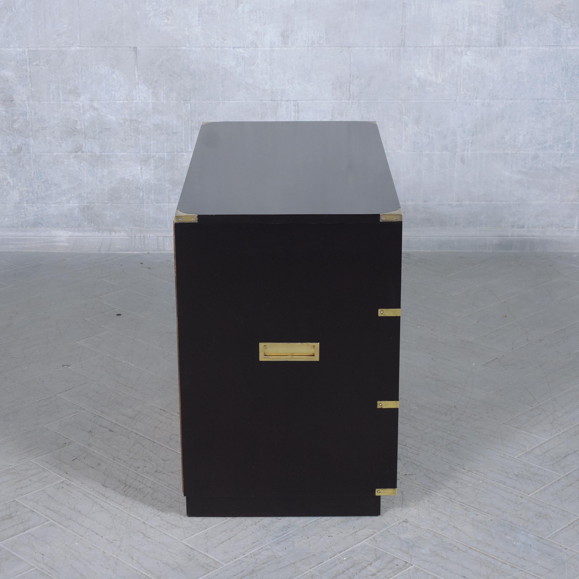 Restored Midcentury Mahogany Campaign Chest with Brass Accents and Black Lacquer 4