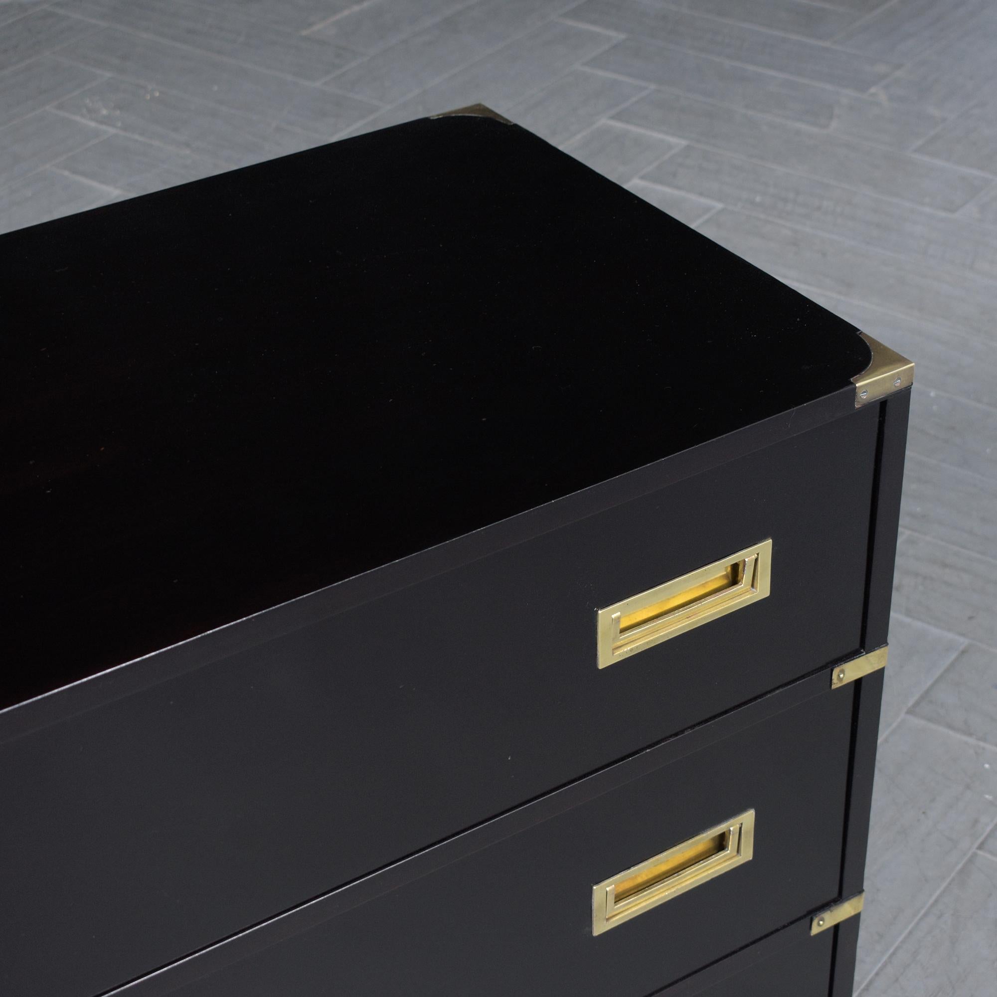 Restored Midcentury Mahogany Campaign Chest with Brass Accents and Black Lacquer 2