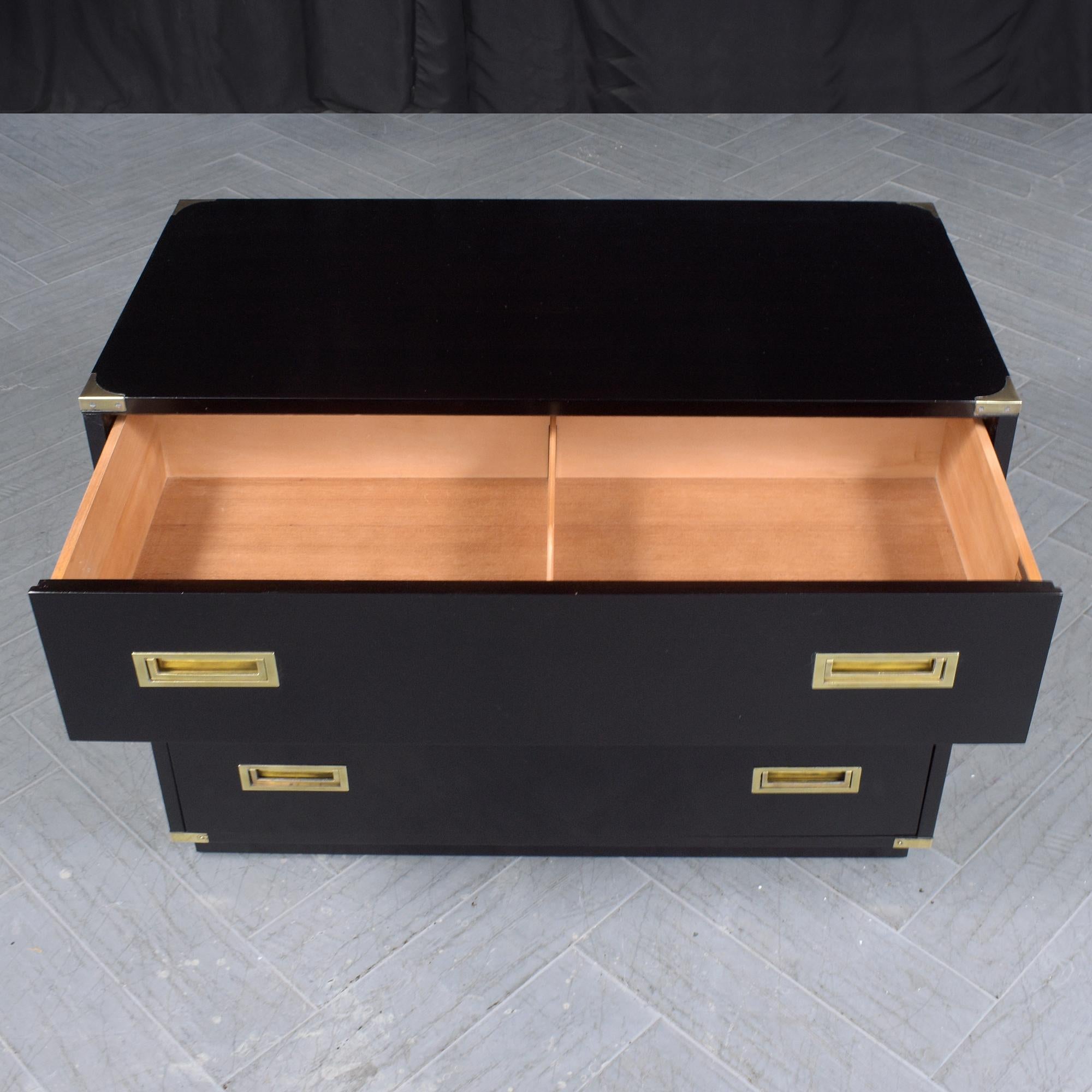 Ebonized Restored Midcentury Mahogany Campaign Chest with Brass Accents and Black Lacquer